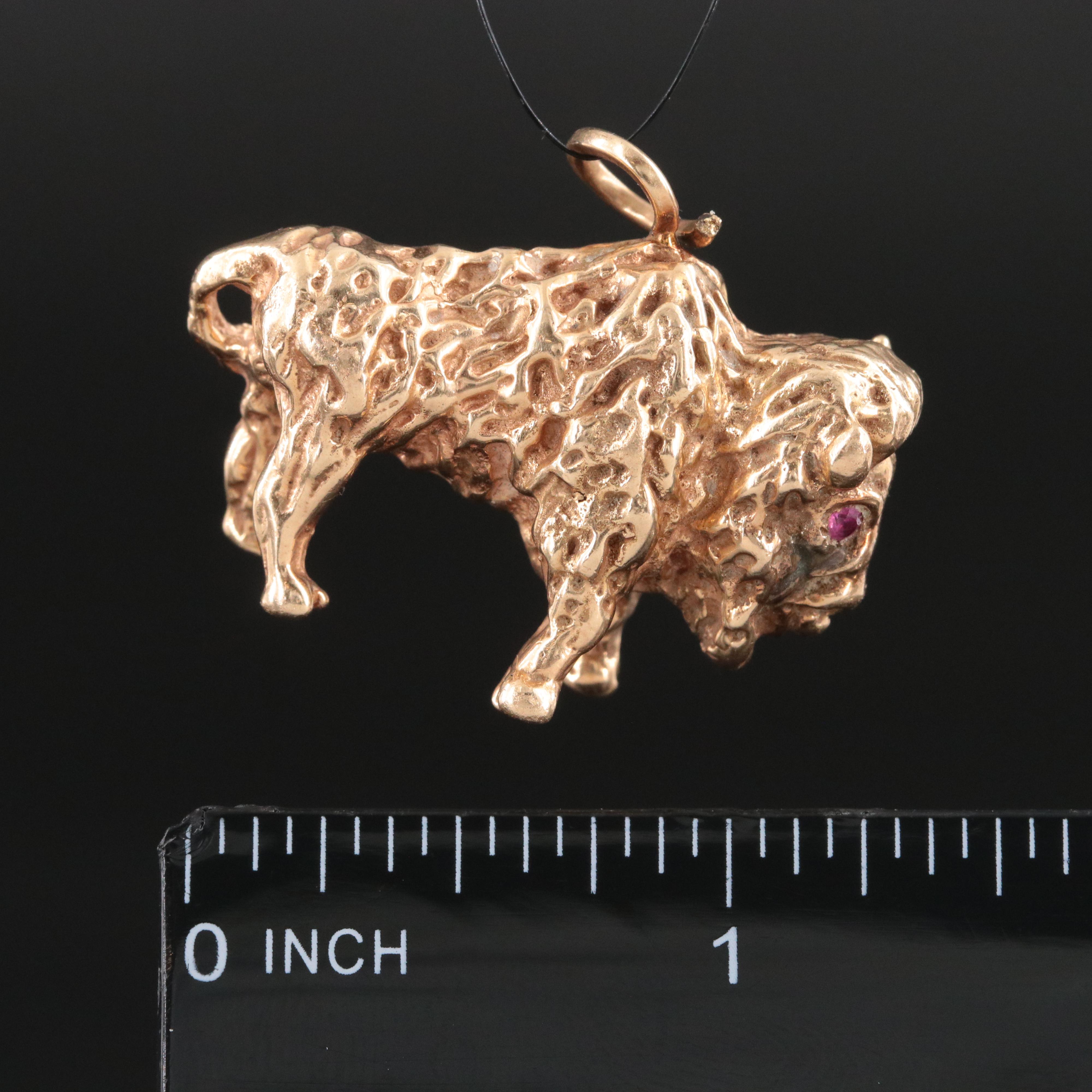 14K Bison Pendant with Ruby Accent