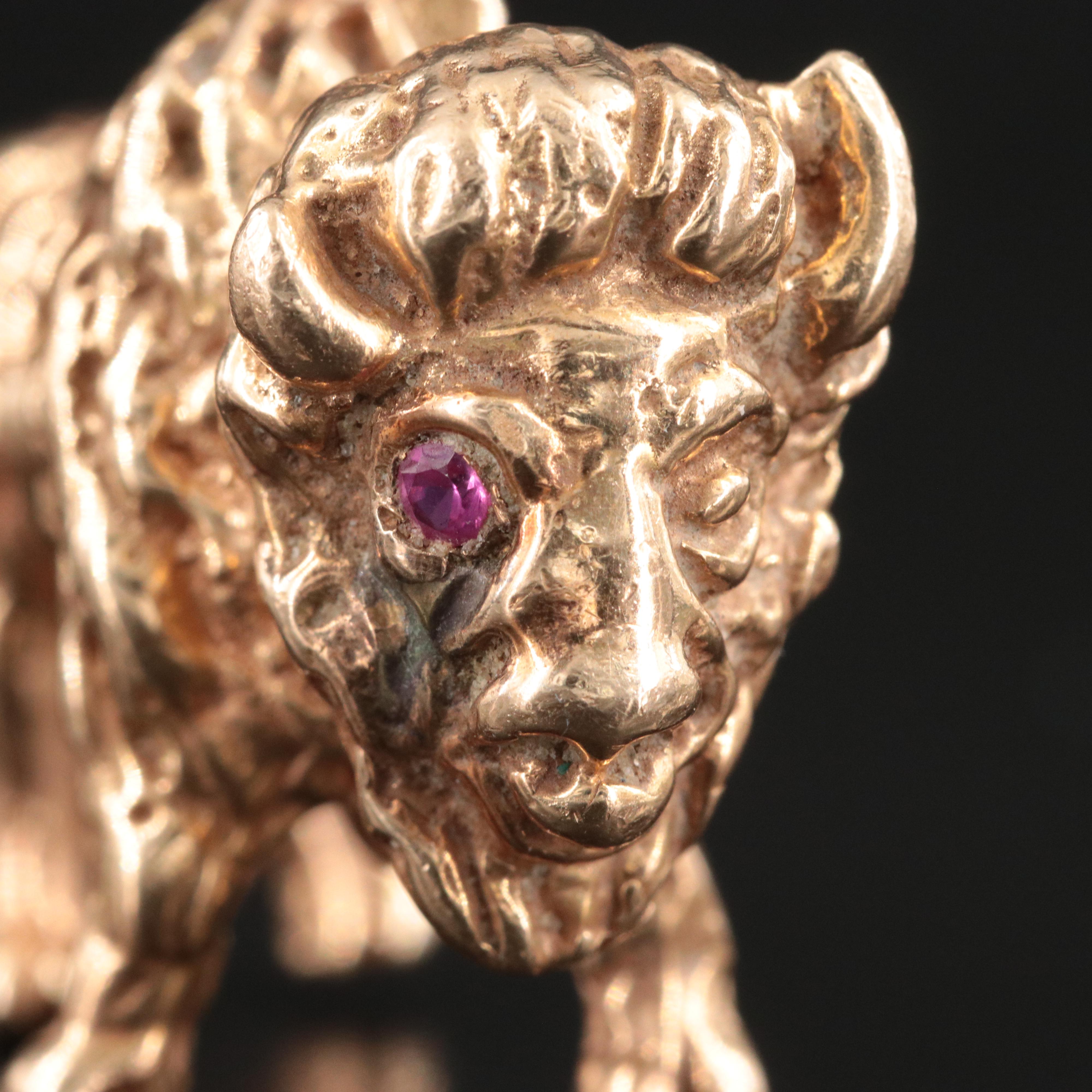 14K Bison Pendant with Ruby Accent