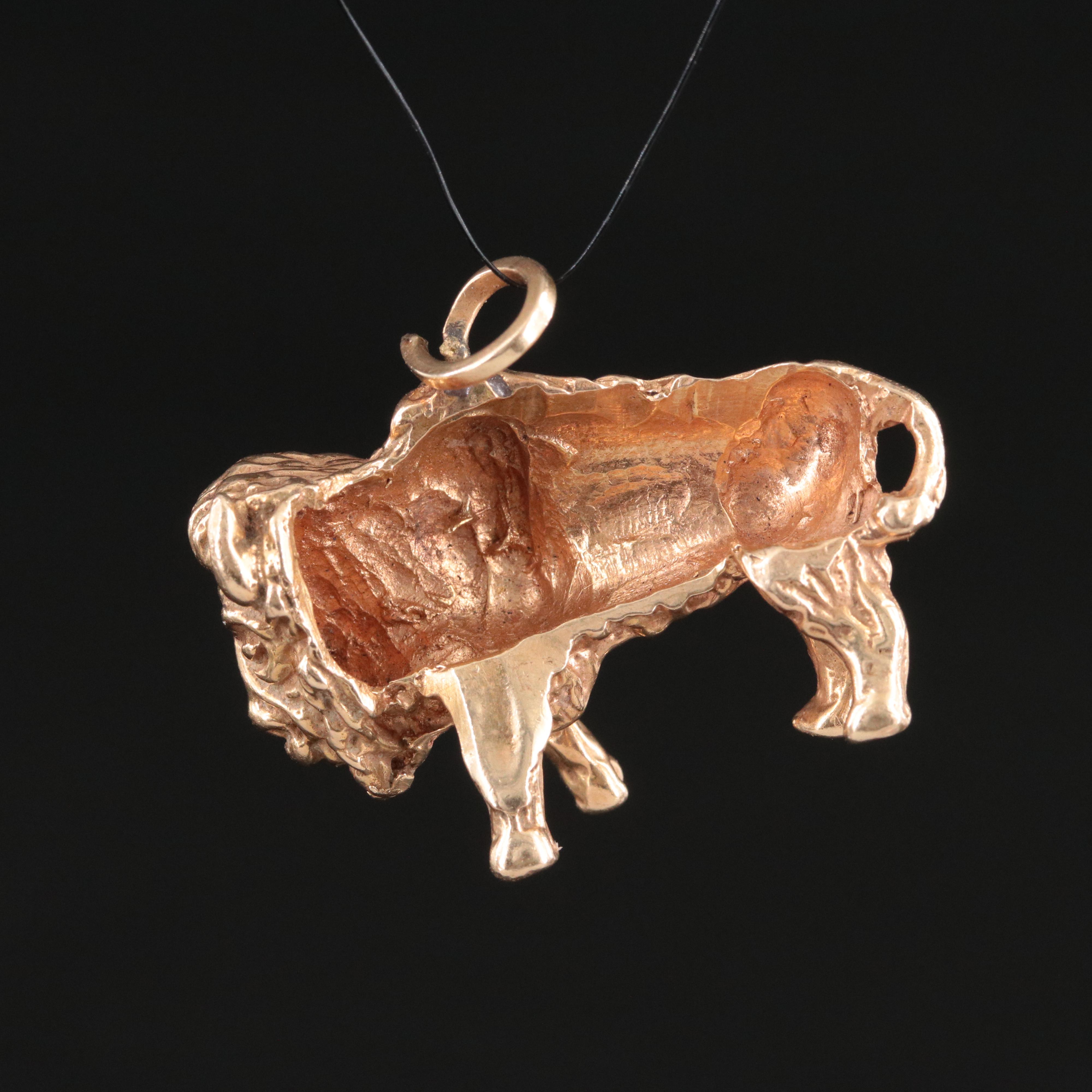 14K Bison Pendant with Ruby Accent