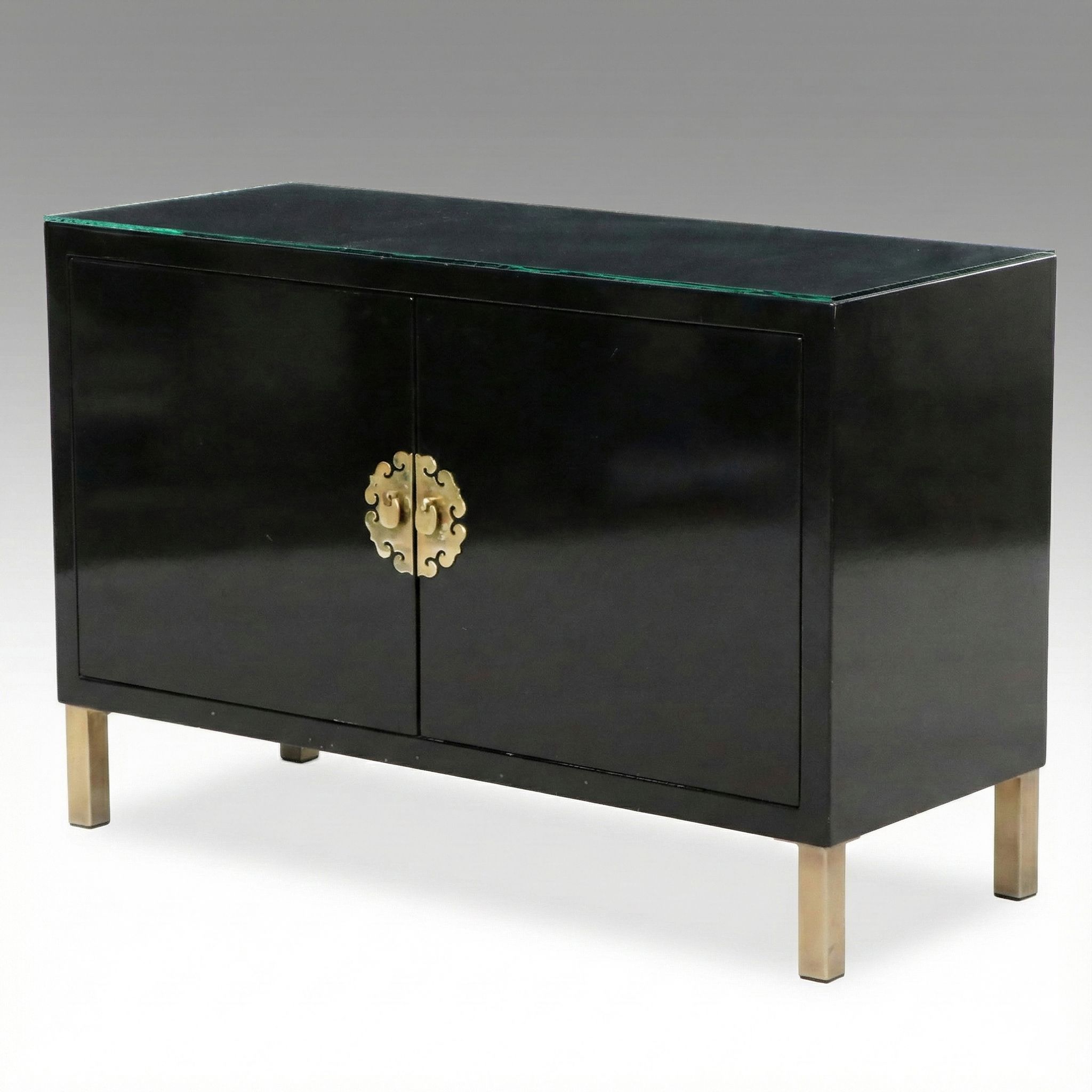 Modern Chinese Style Lacquered Wood Cabinet with Brass Accents