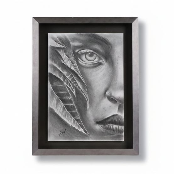 Realistic Close-Up Drawing of Woman's Face, 21st Century