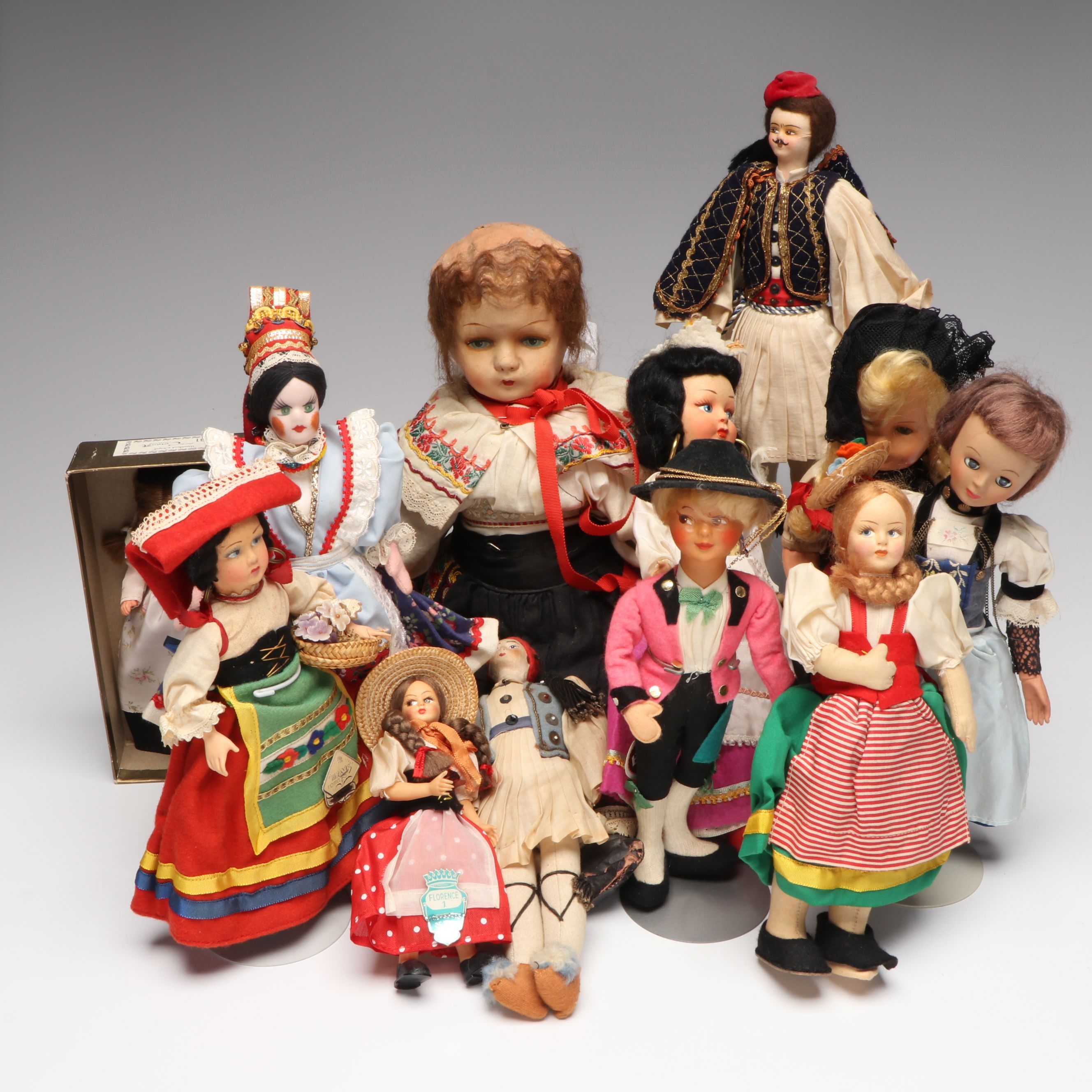 Baitz Austrian Papier-Mâché Doll with Italian and Other Hand-Painted Dolls