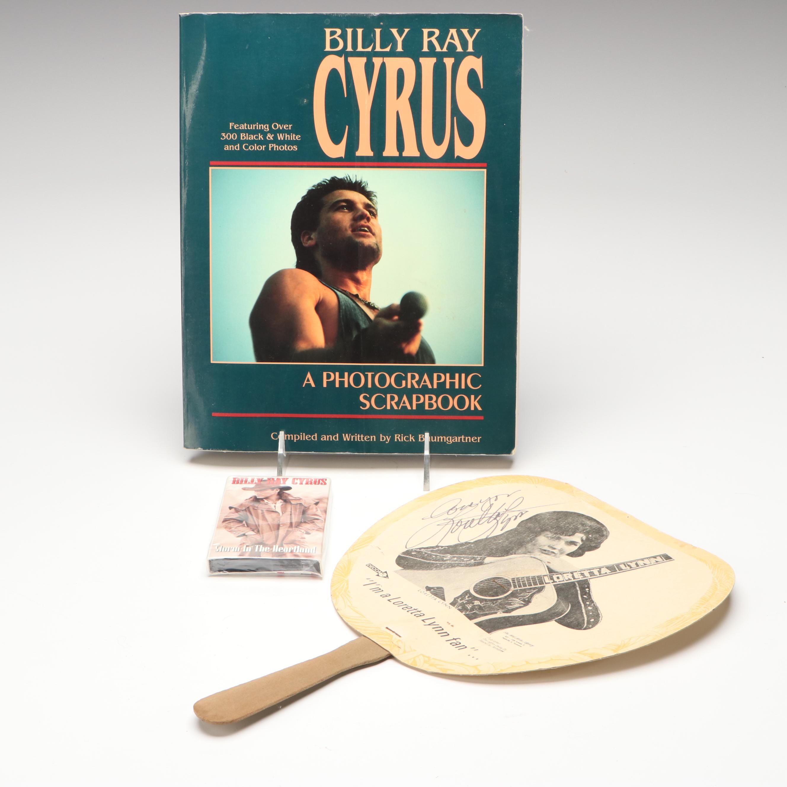 Loretta Lynn Hand Fan with Billy Ray Cyrus Cassette and Photo Book