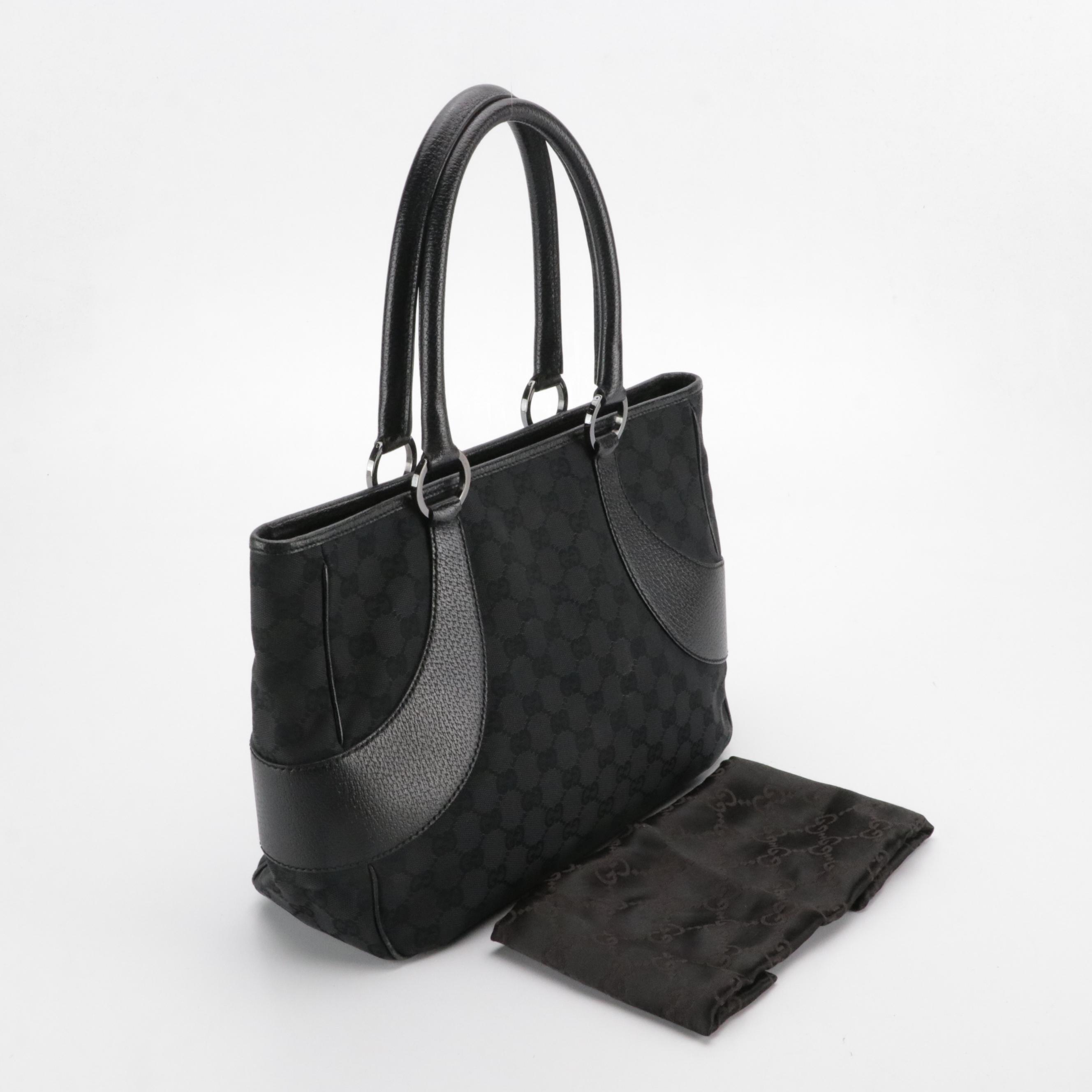 Gucci Shoulder Tote in Black GG Canvas and Cinghiale Leather Trim