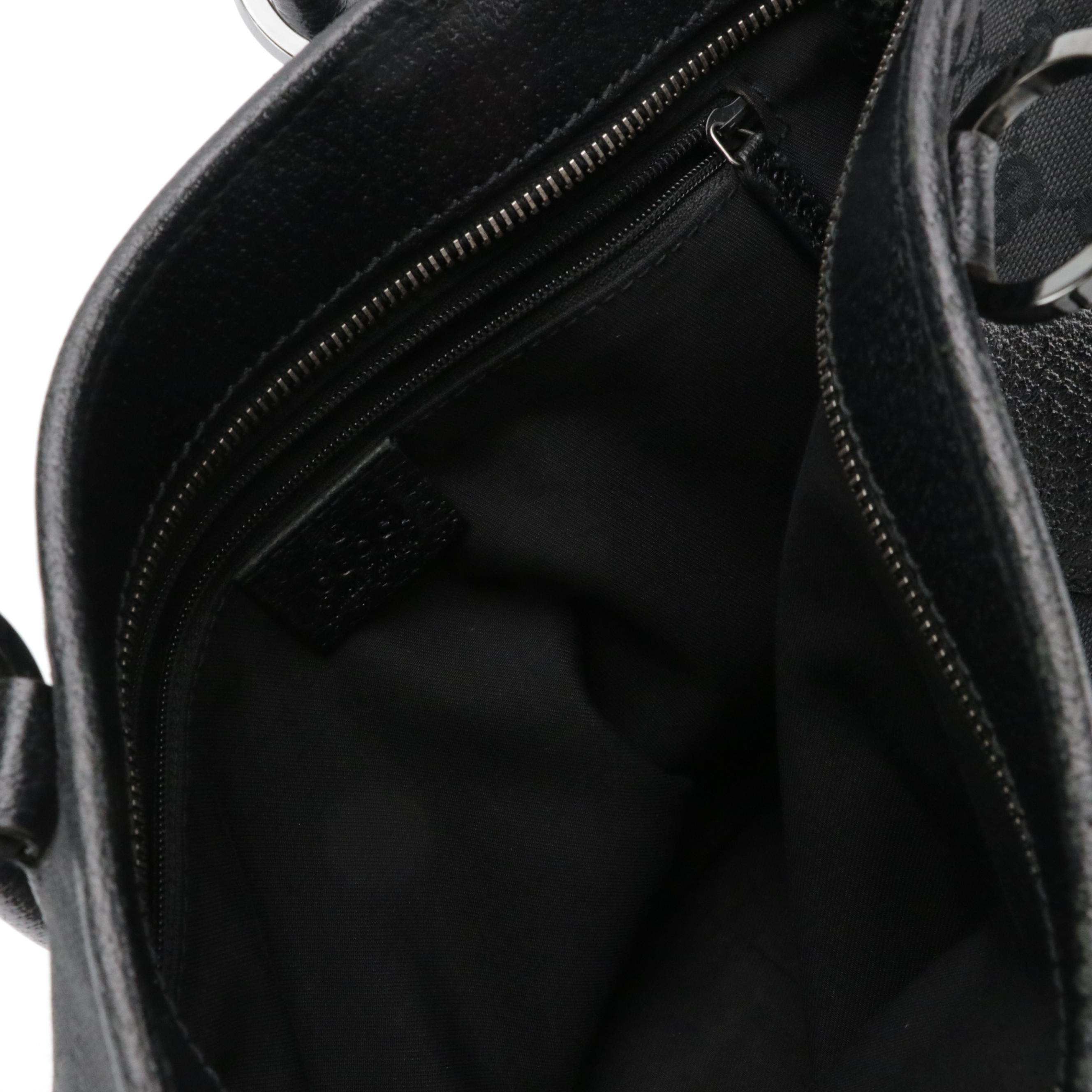 Gucci Shoulder Tote in Black GG Canvas and Cinghiale Leather Trim