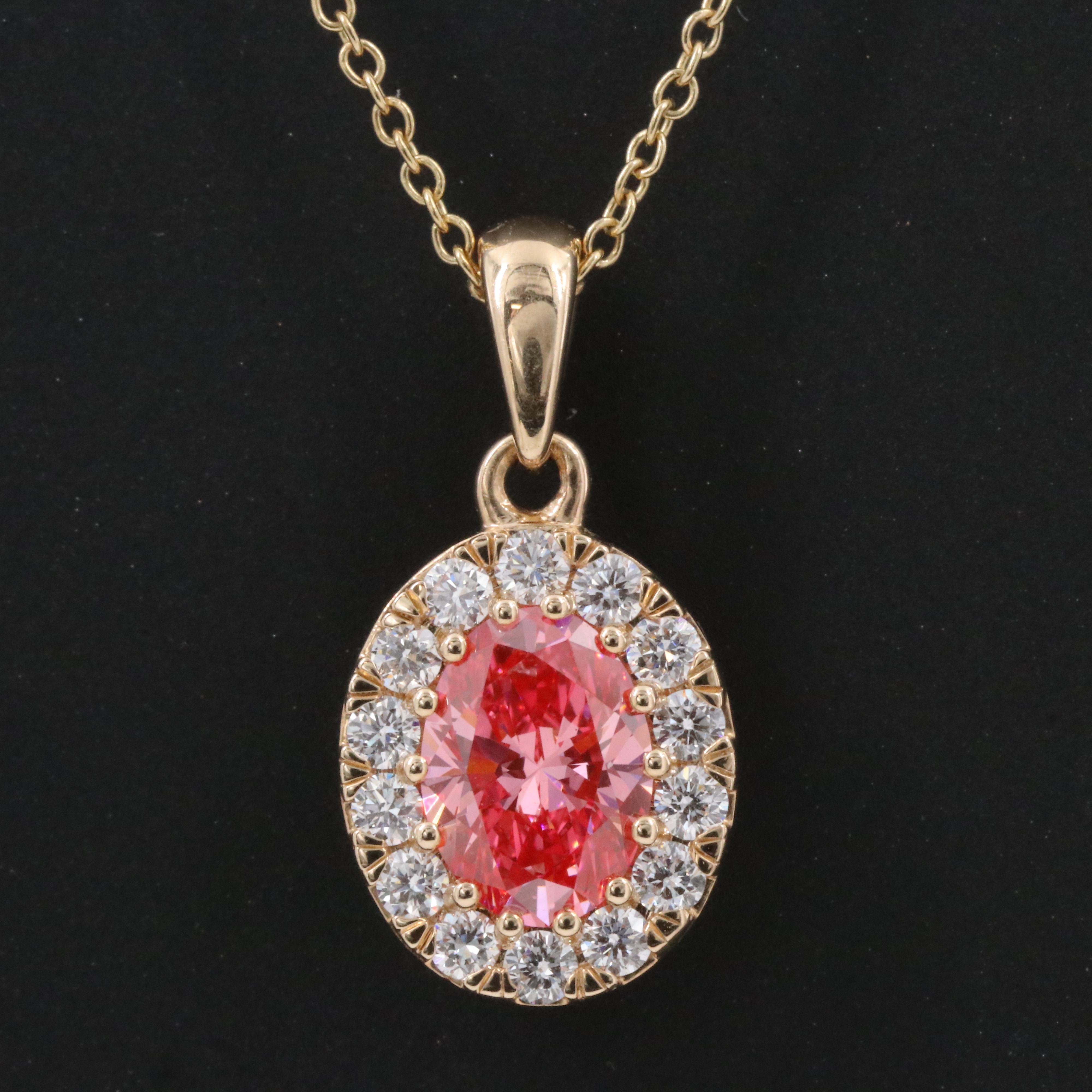 14K 1.02 CTW Lab Grown Diamond Pendant Necklace with Fancy Pink Center