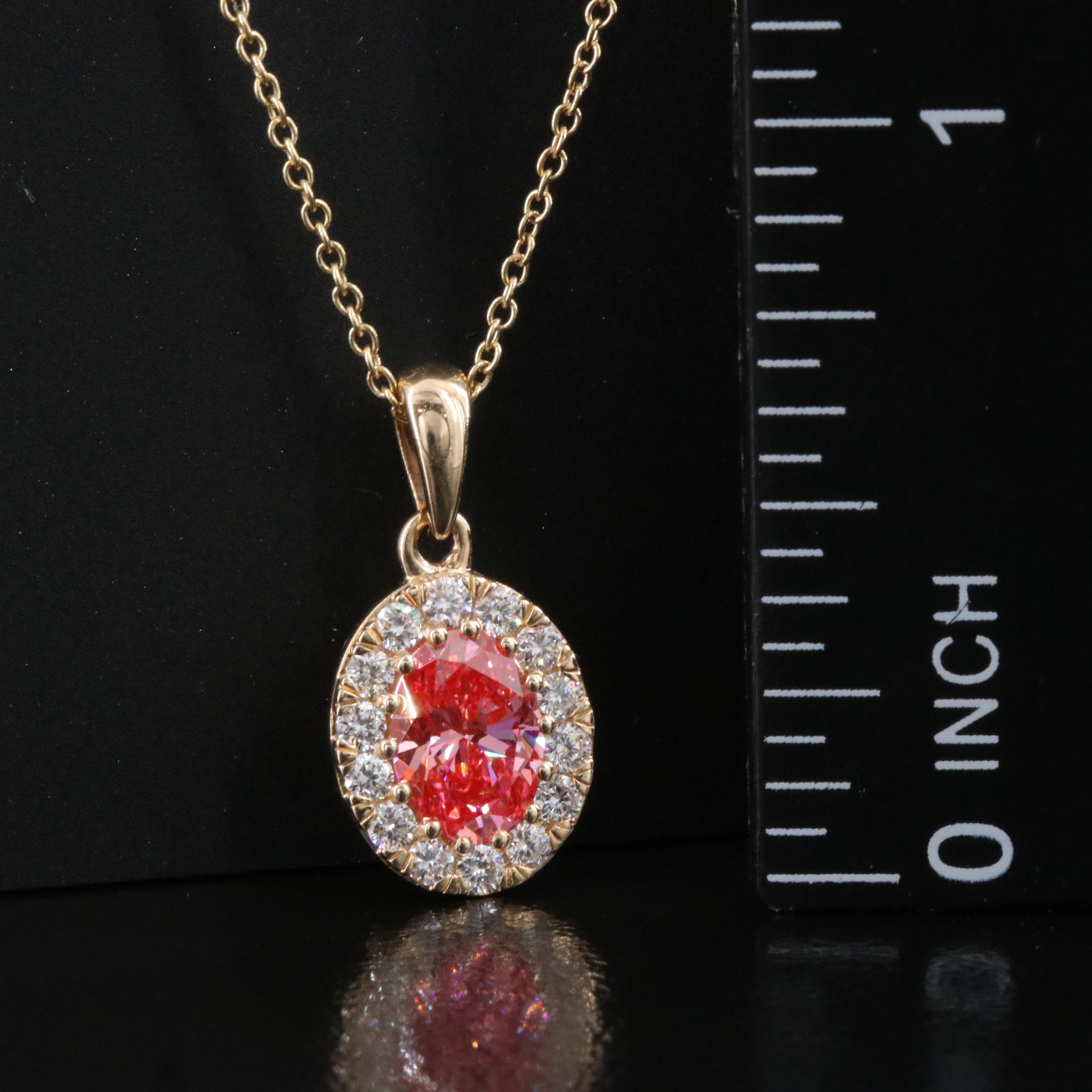14K 1.02 CTW Lab Grown Diamond Pendant Necklace with Fancy Pink Center