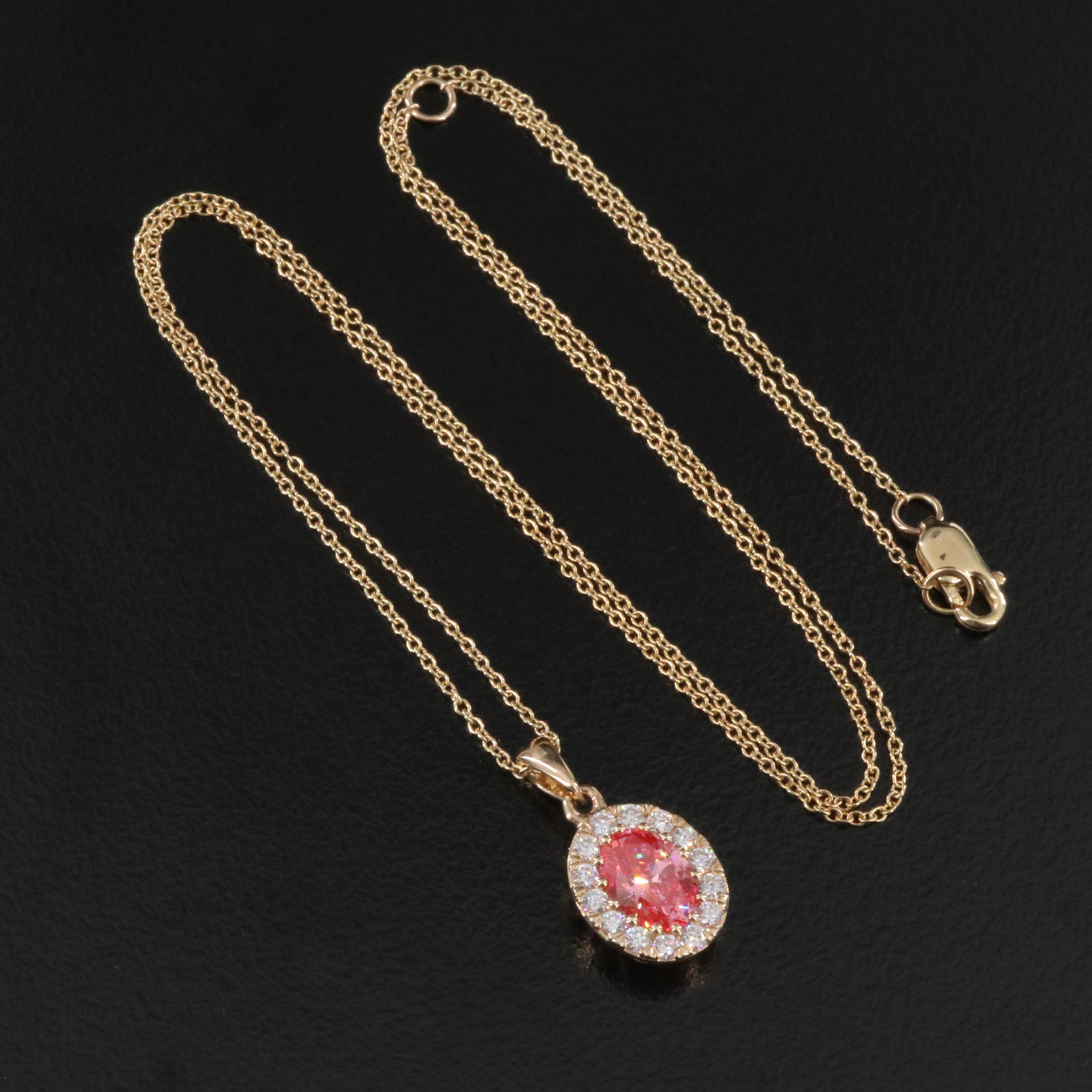 14K 1.02 CTW Lab Grown Diamond Pendant Necklace with Fancy Pink Center