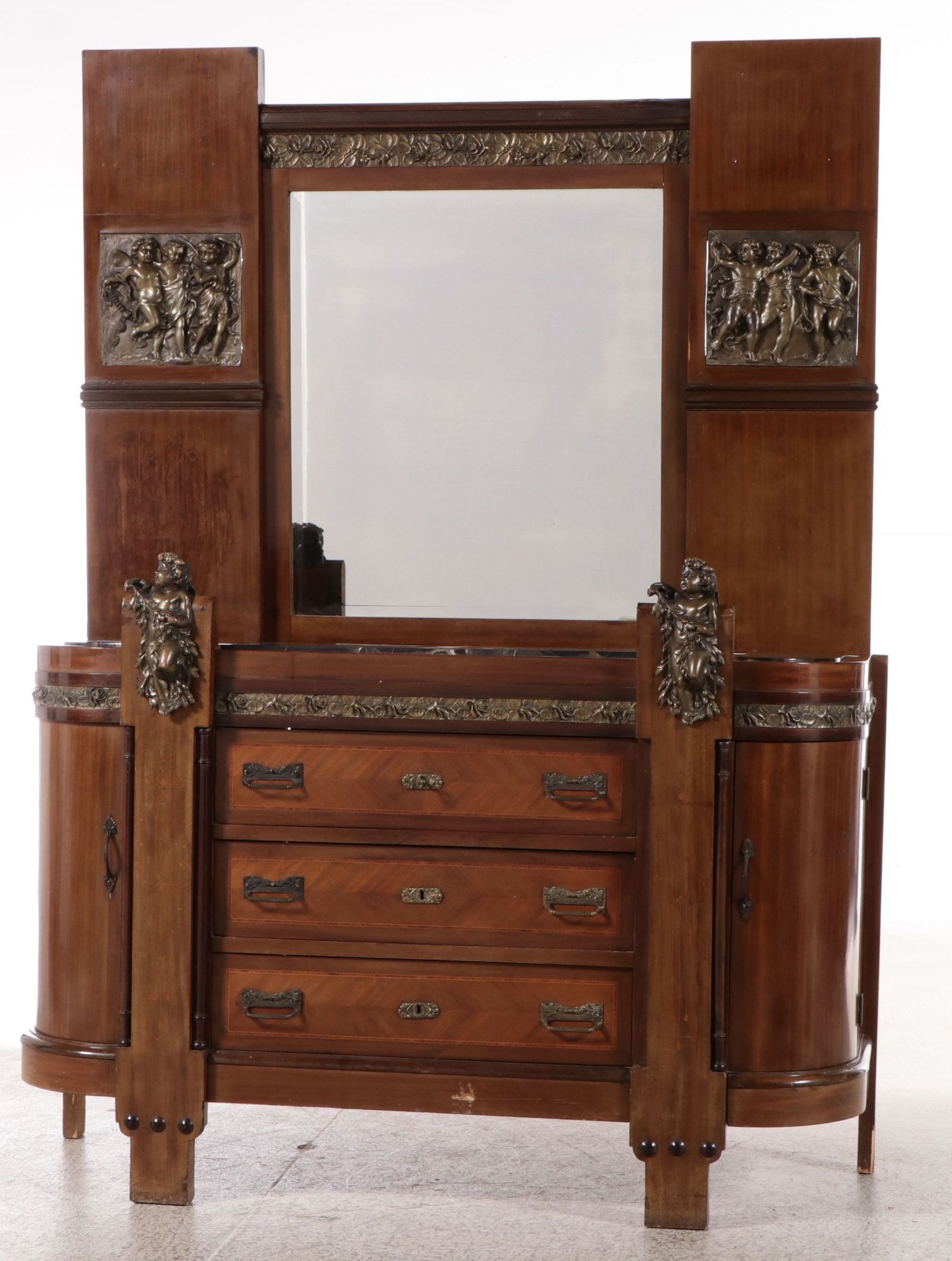 Belle Époque French Empire Style Marquetry and Bronze Mounted Commode