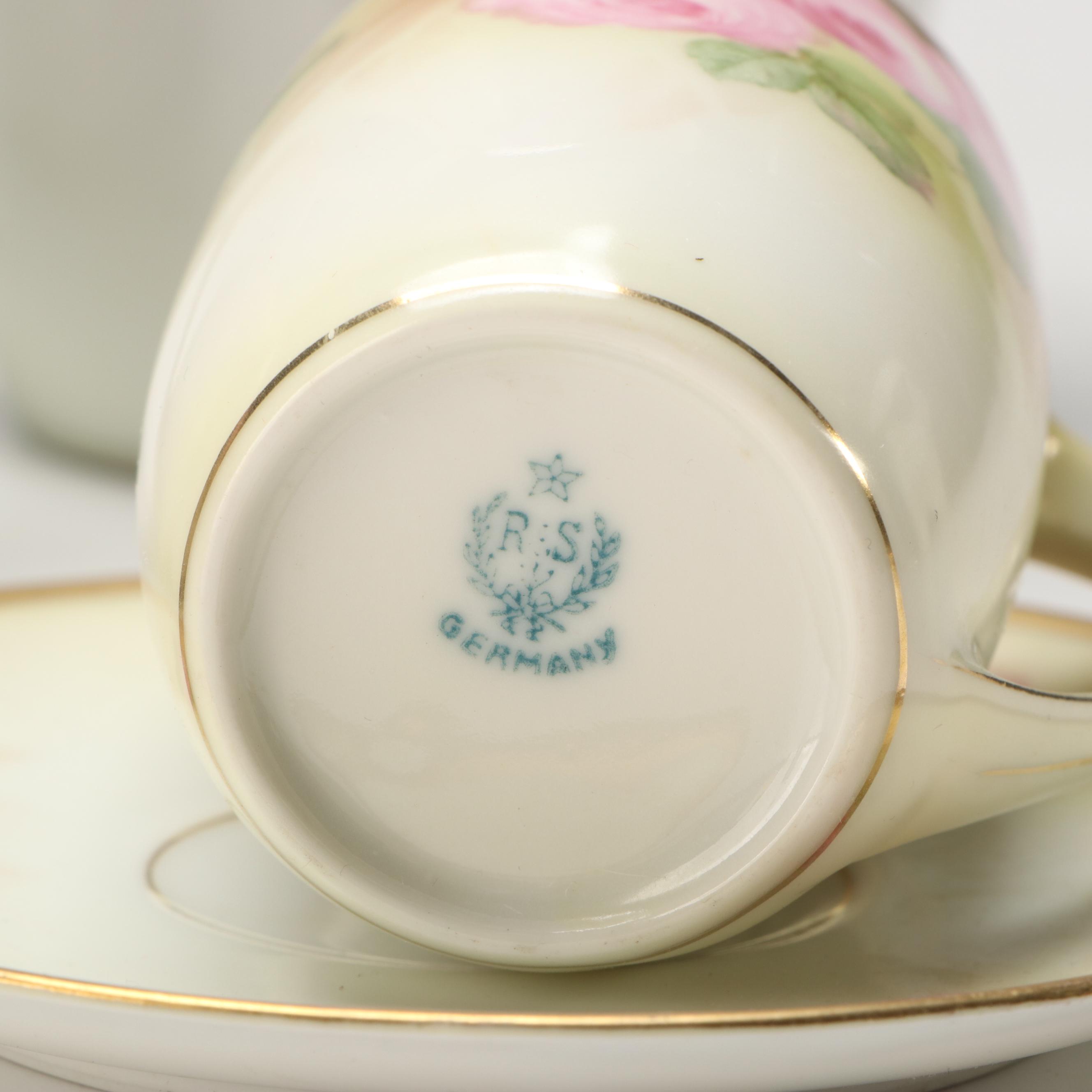 Tillowitz Hand-Painted Pitcher, Sugar Bowl, Cup and Saucer, Early to Mid 20th C.