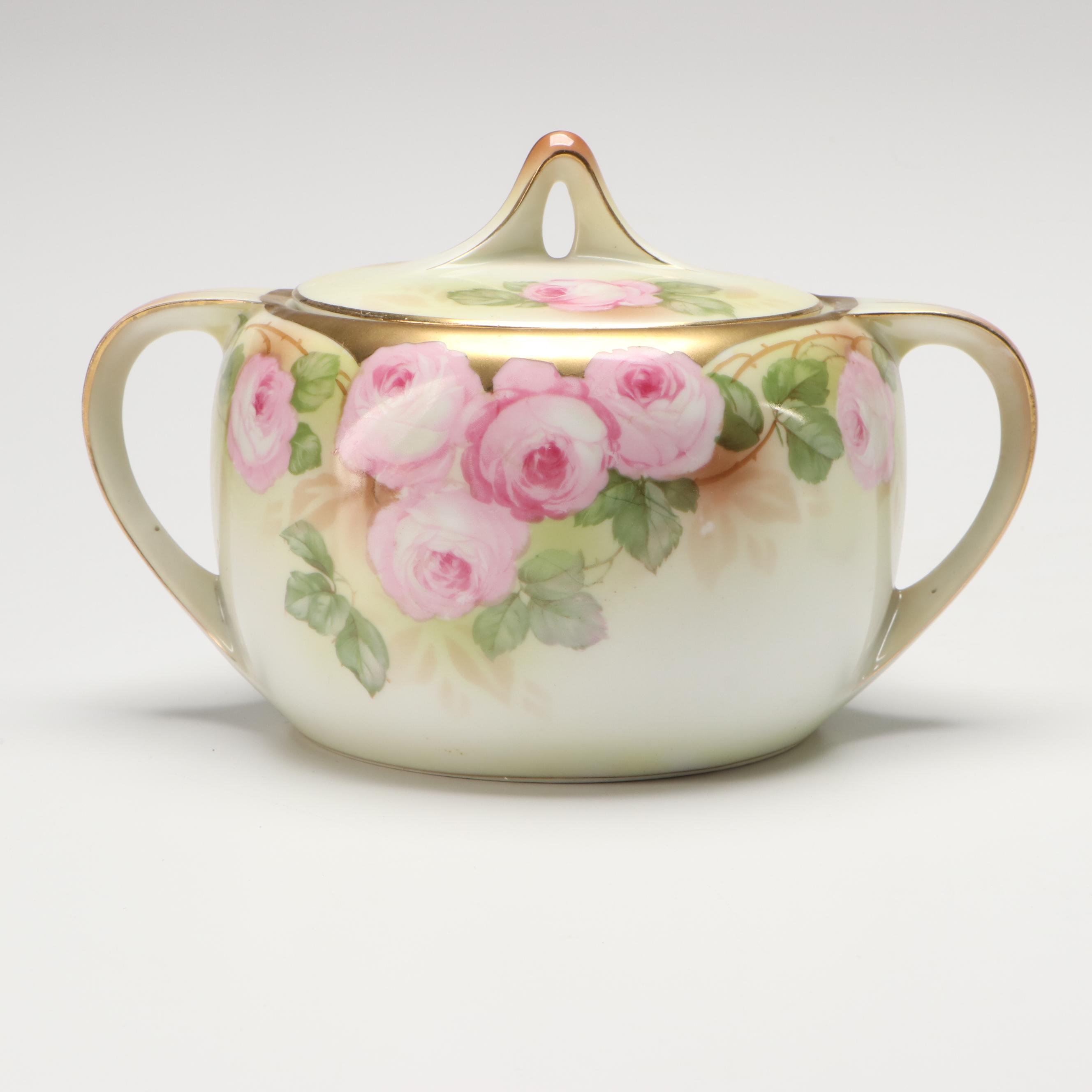 Tillowitz Hand-Painted Pitcher, Sugar Bowl, Cup and Saucer, Early to Mid 20th C.