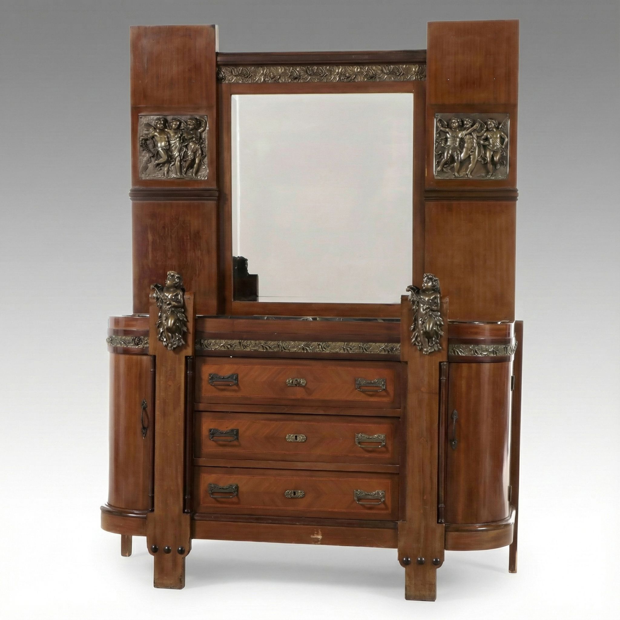 Belle Époque French Empire Style Marquetry and Bronze Mounted Commode