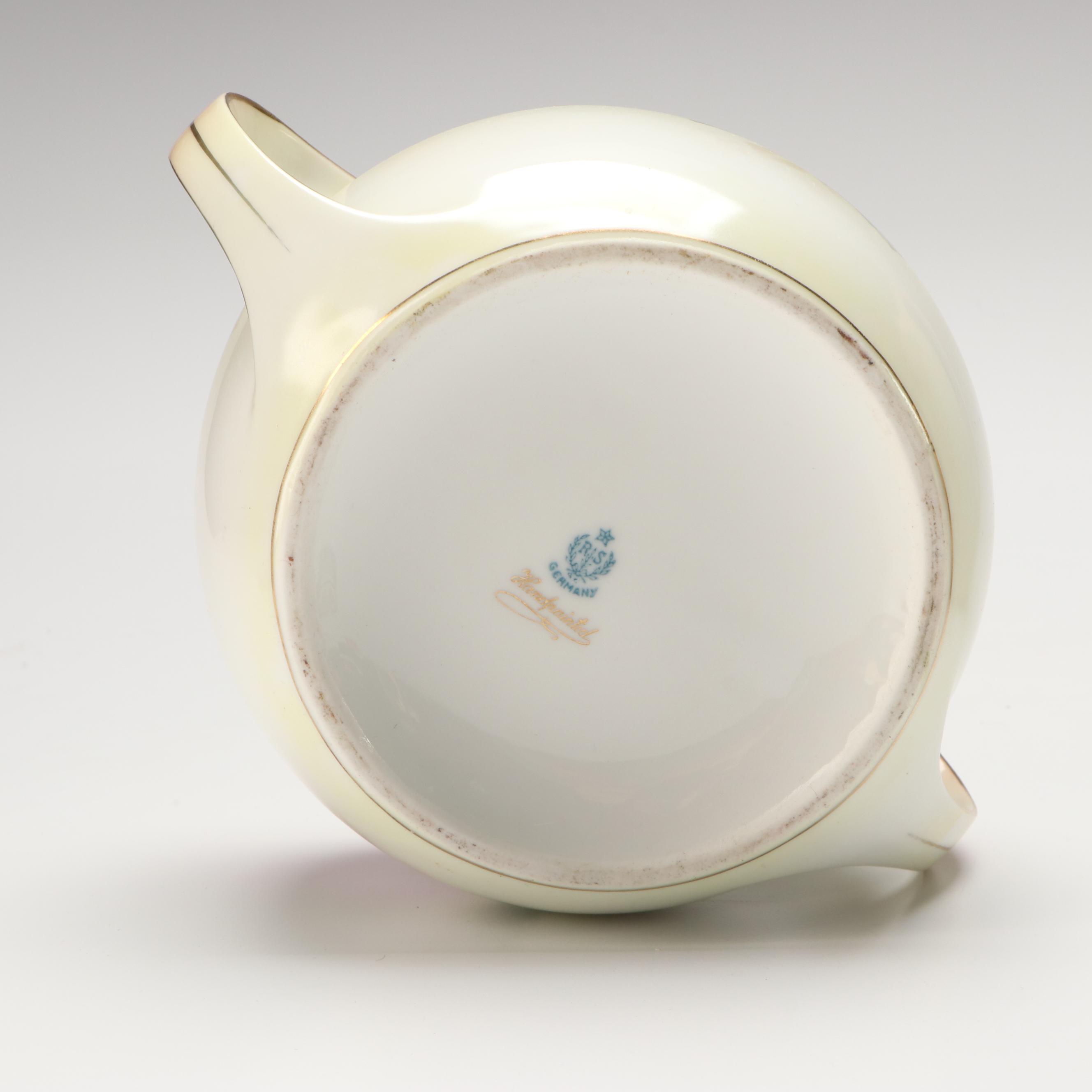 Tillowitz Hand-Painted Pitcher, Sugar Bowl, Cup and Saucer, Early to Mid 20th C.