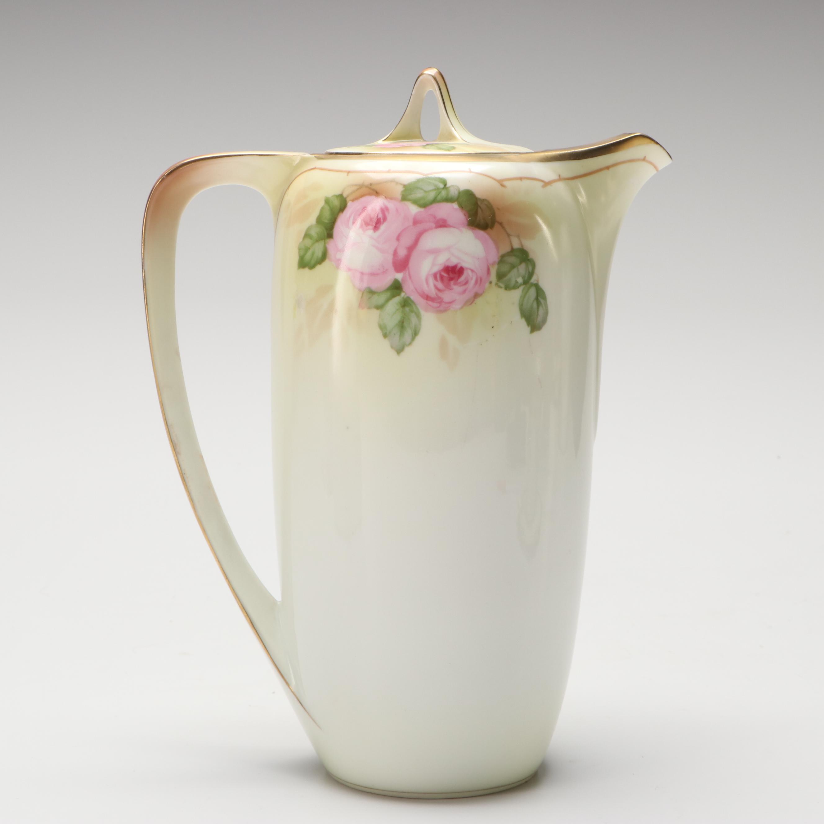 Tillowitz Hand-Painted Pitcher, Sugar Bowl, Cup and Saucer, Early to Mid 20th C.