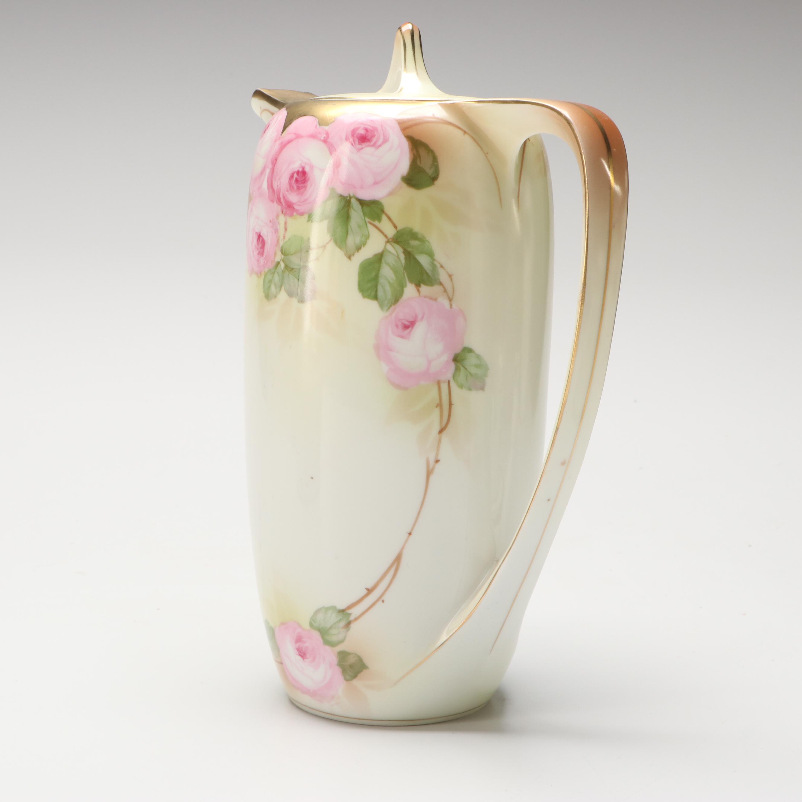 Tillowitz Hand-Painted Pitcher, Sugar Bowl, Cup and Saucer, Early to Mid 20th C.