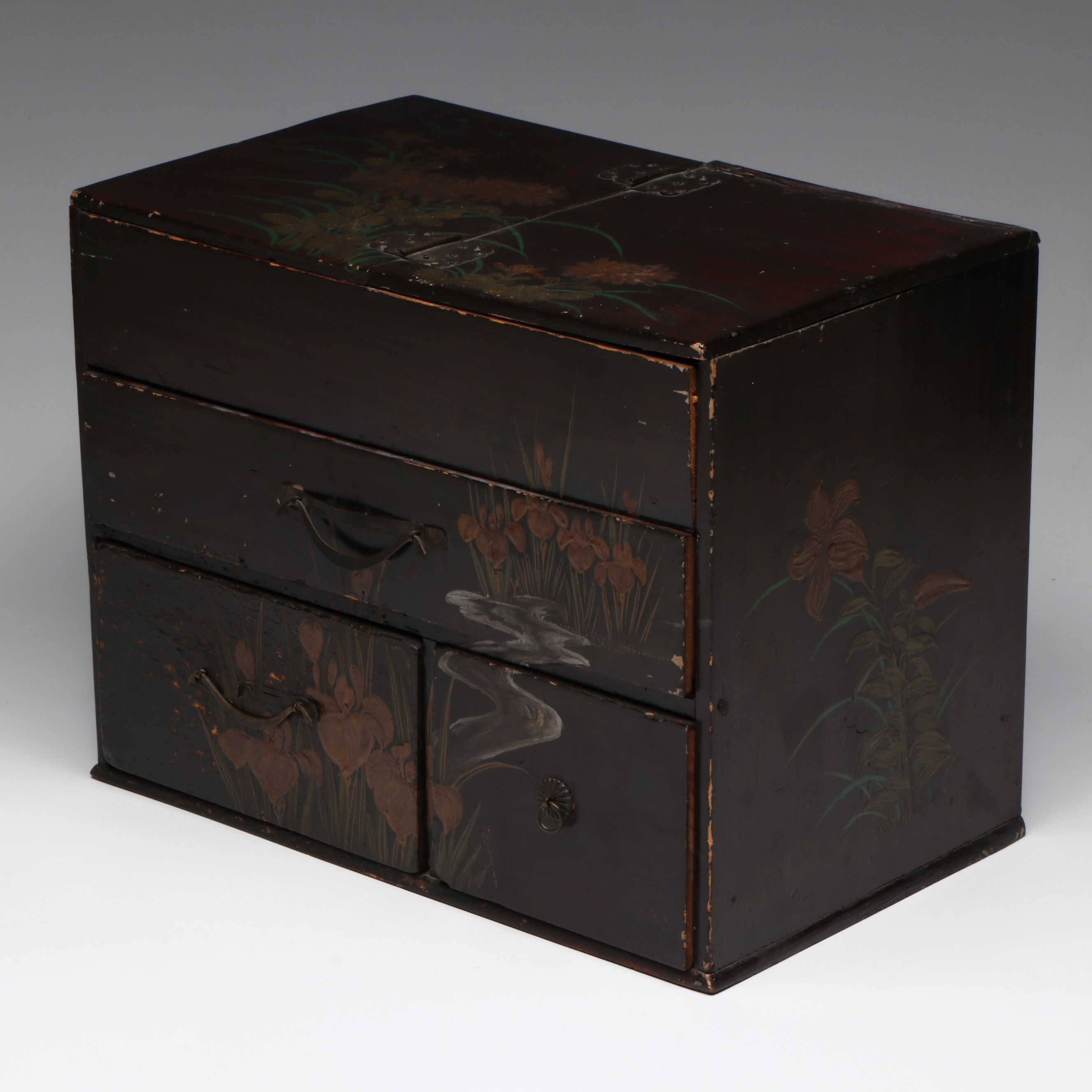 Japanese Hand-Painted Wooden Box