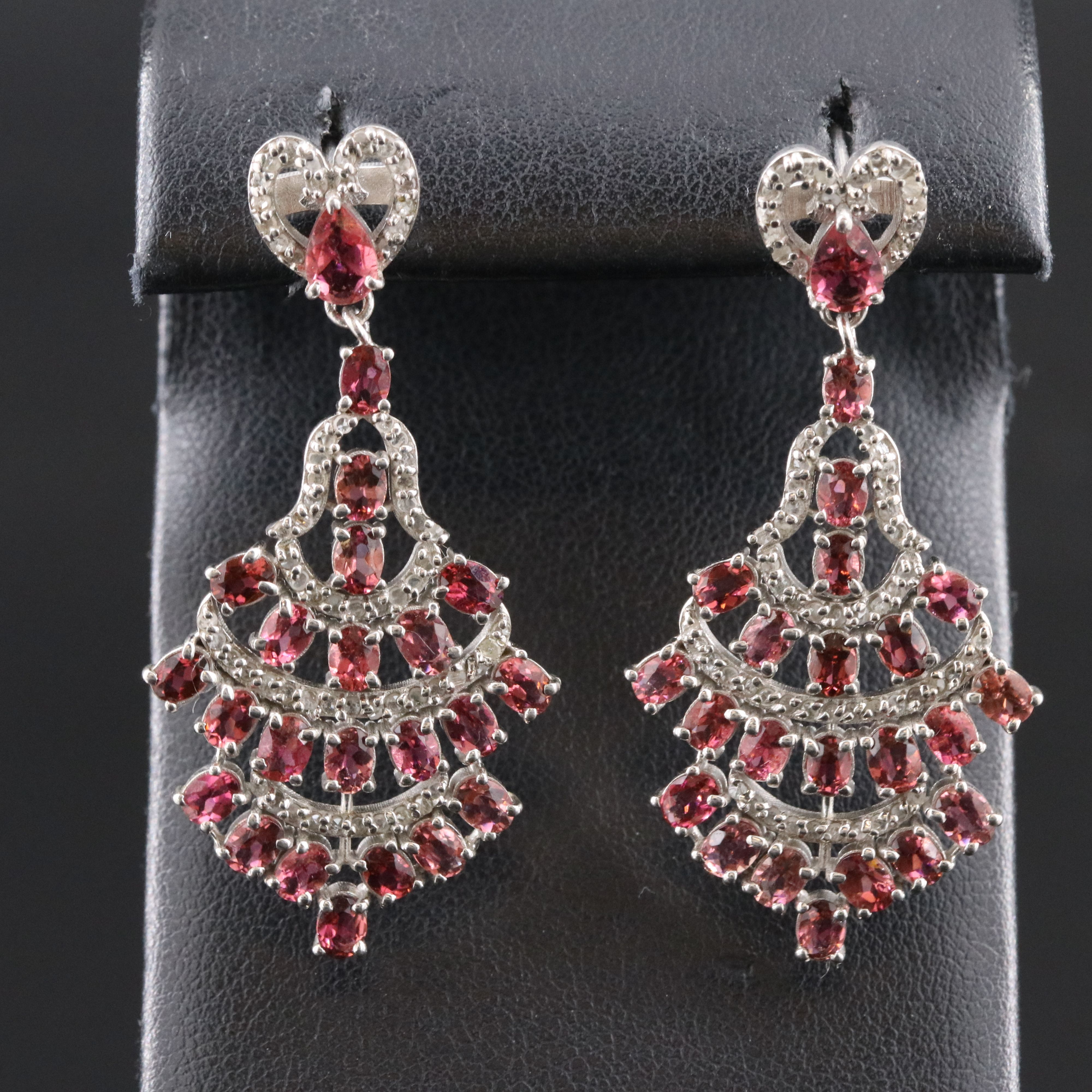 Sterling Garnet and Diamond Fan Earrings