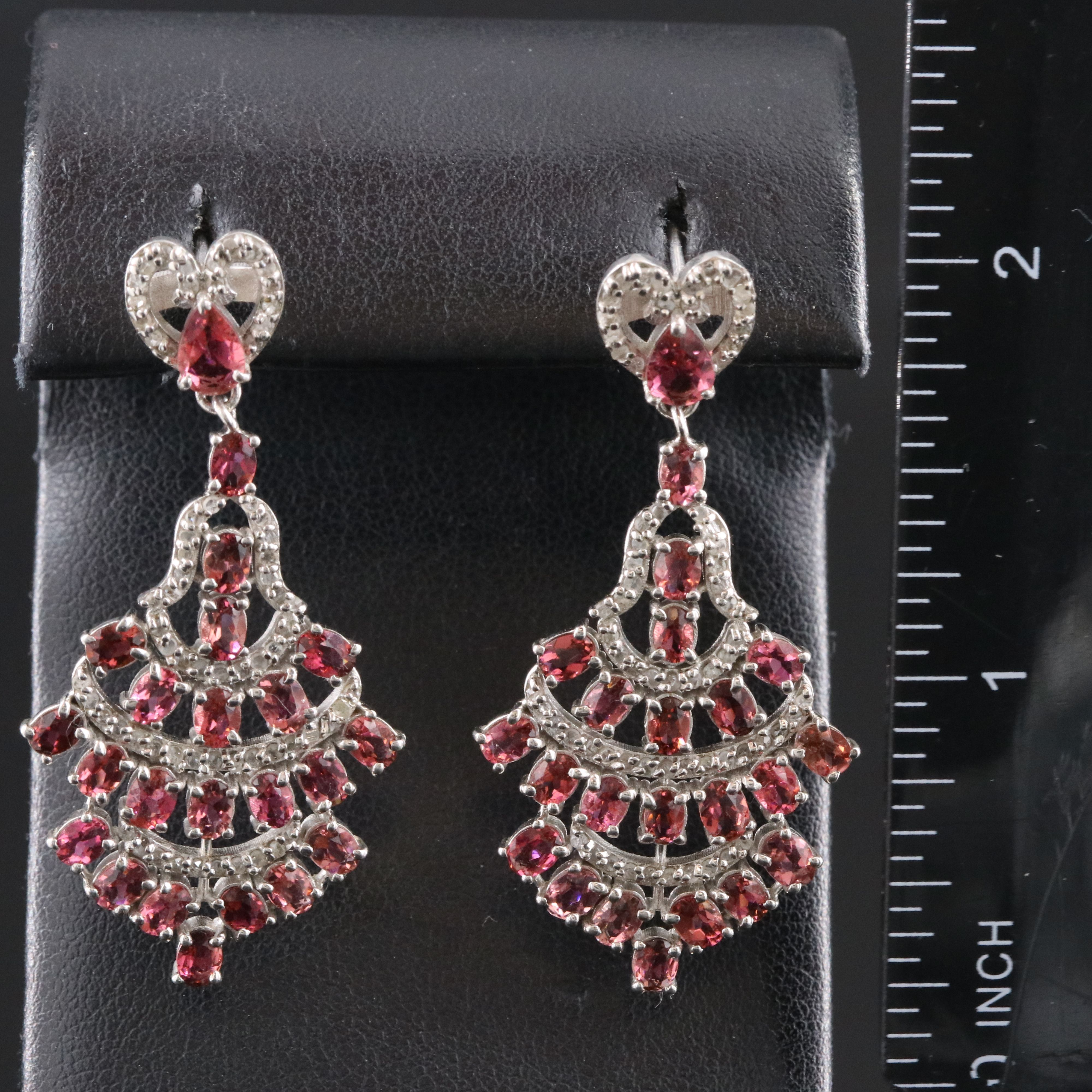 Sterling Garnet and Diamond Fan Earrings