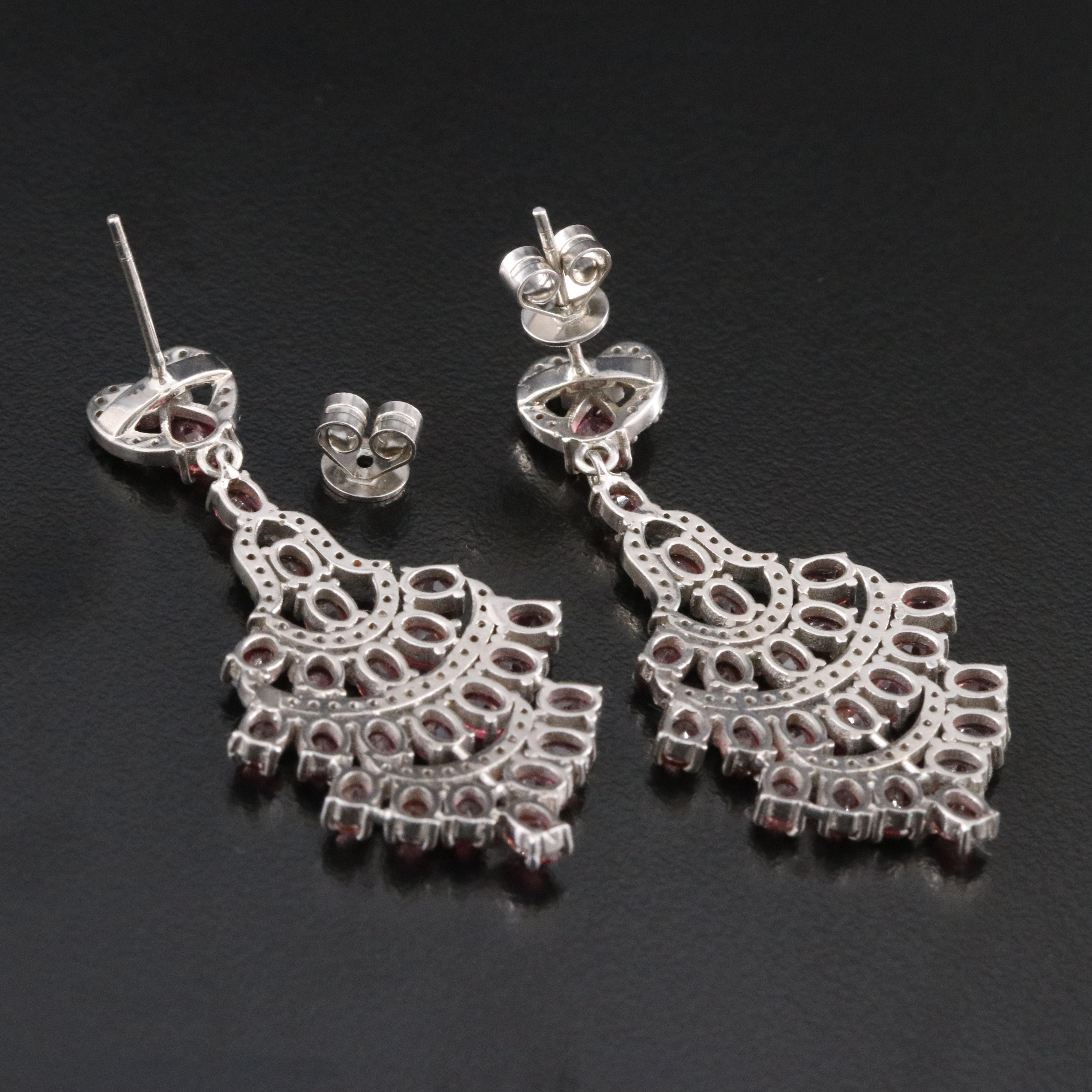 Sterling Garnet and Diamond Fan Earrings
