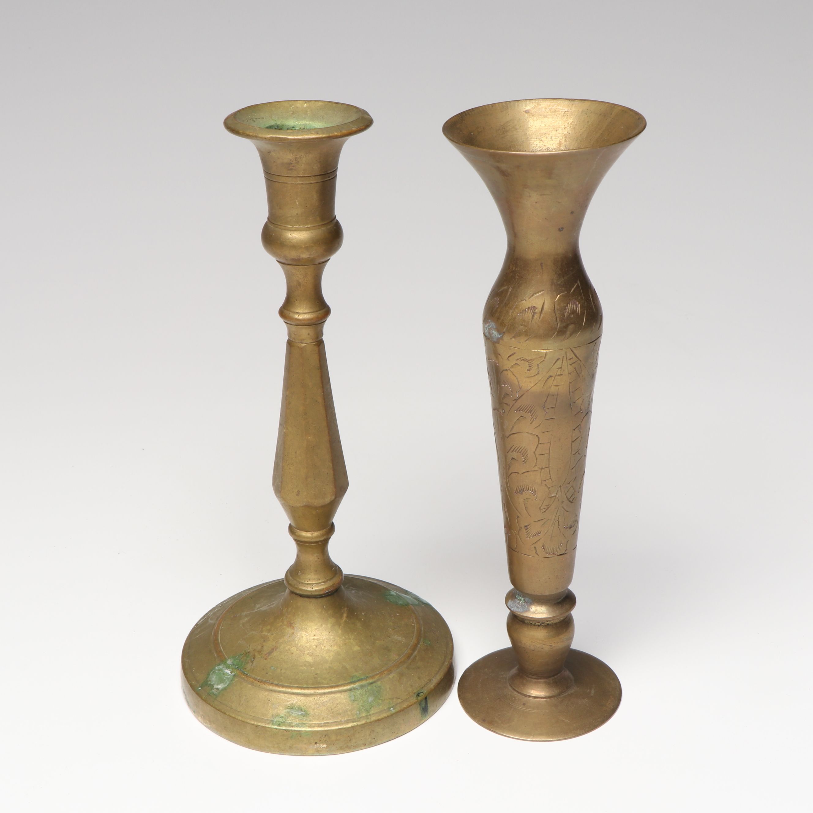 Pair of Lions of Judah Candelabra with Indian and Other Brass Candlesticks