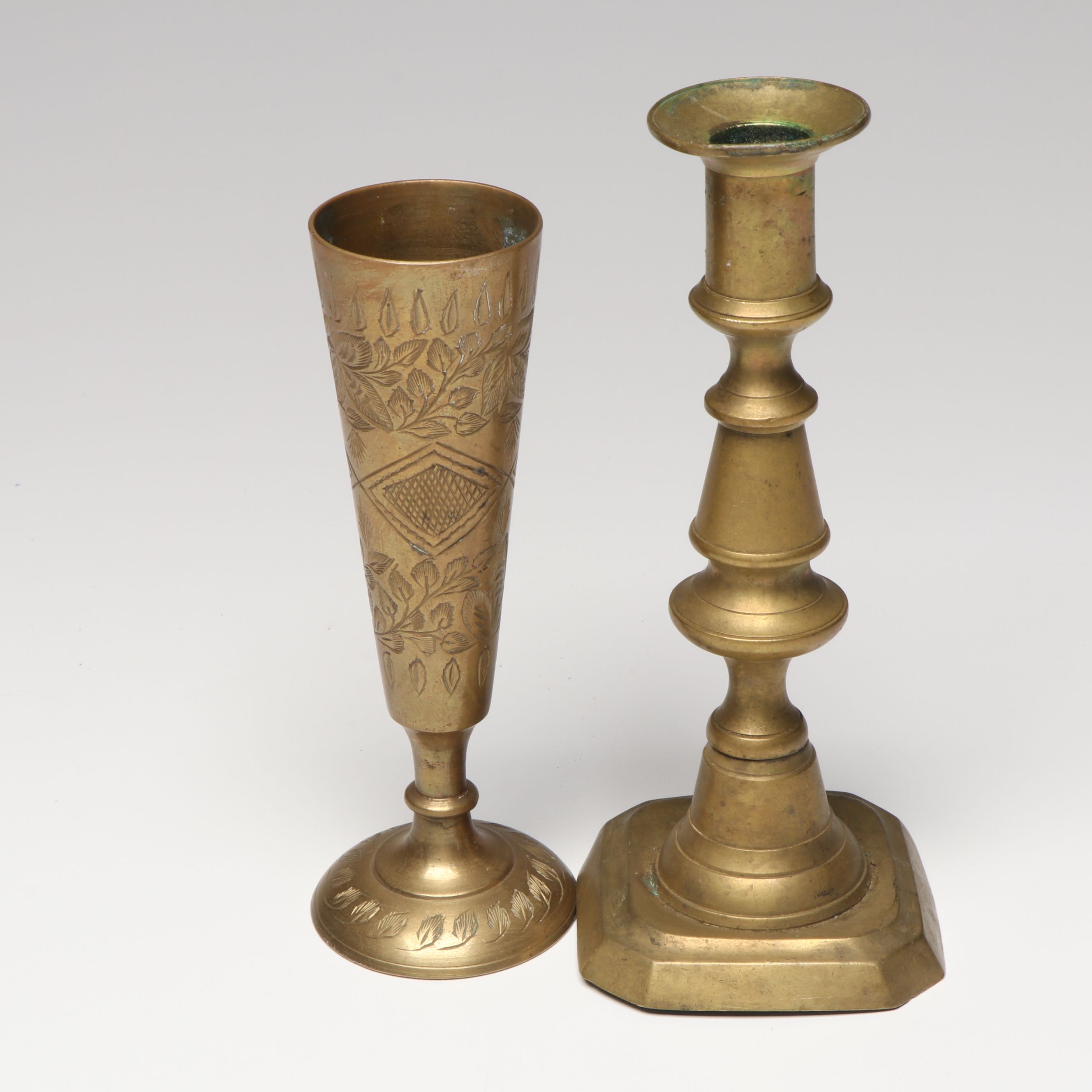 Pair of Lions of Judah Candelabra with Indian and Other Brass Candlesticks