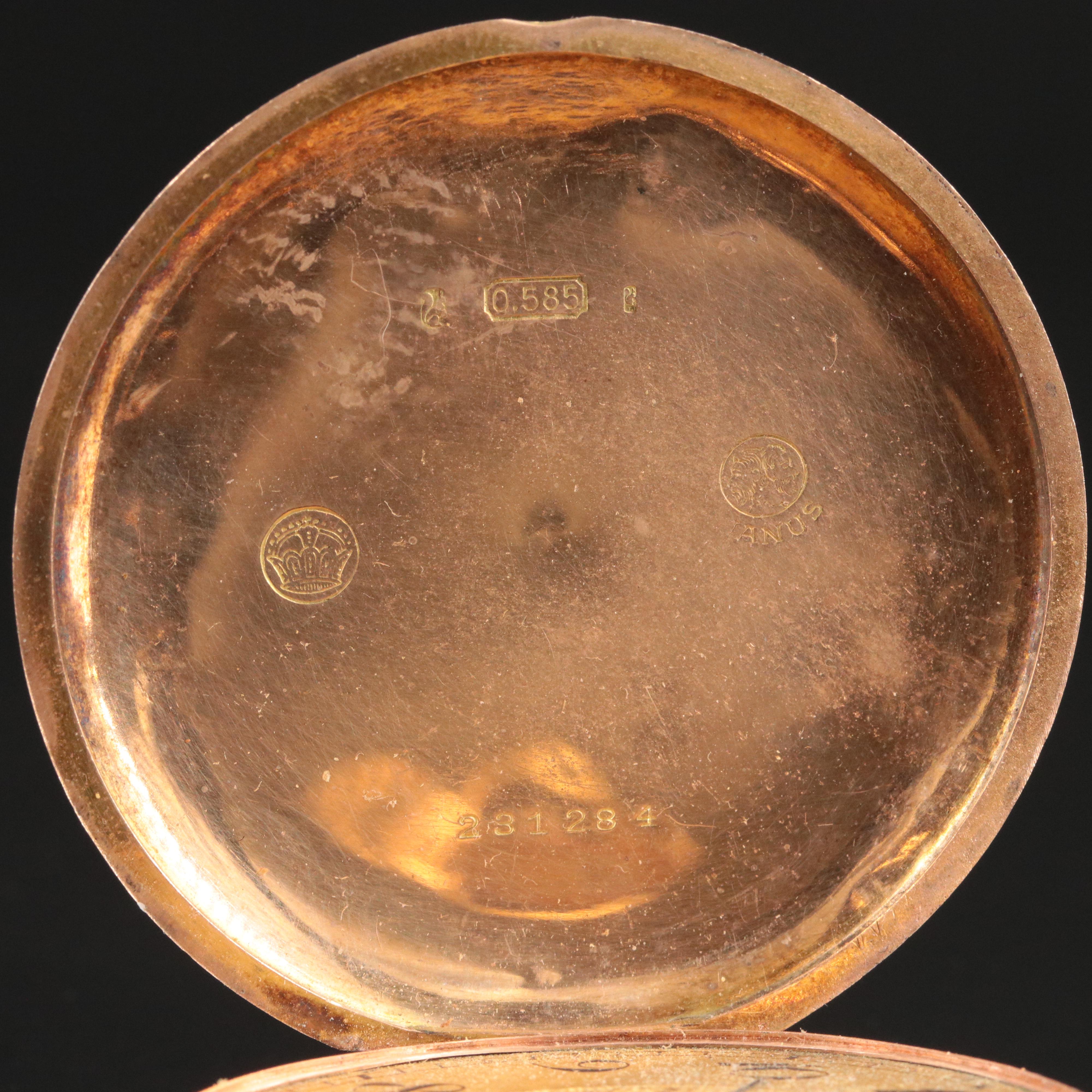 14K Pocket Watch & Monongrammed Adornment Ribbon