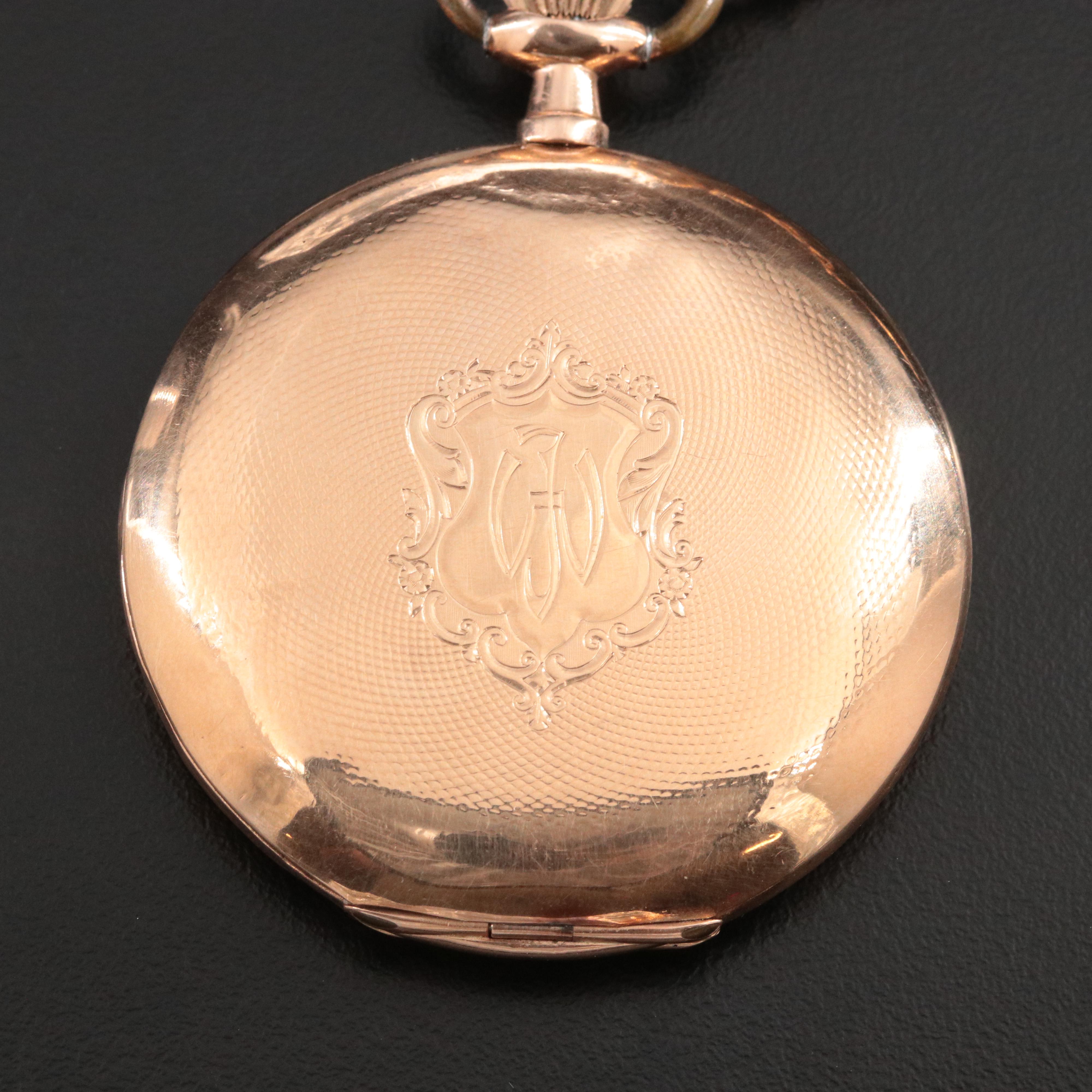 14K Pocket Watch & Monongrammed Adornment Ribbon
