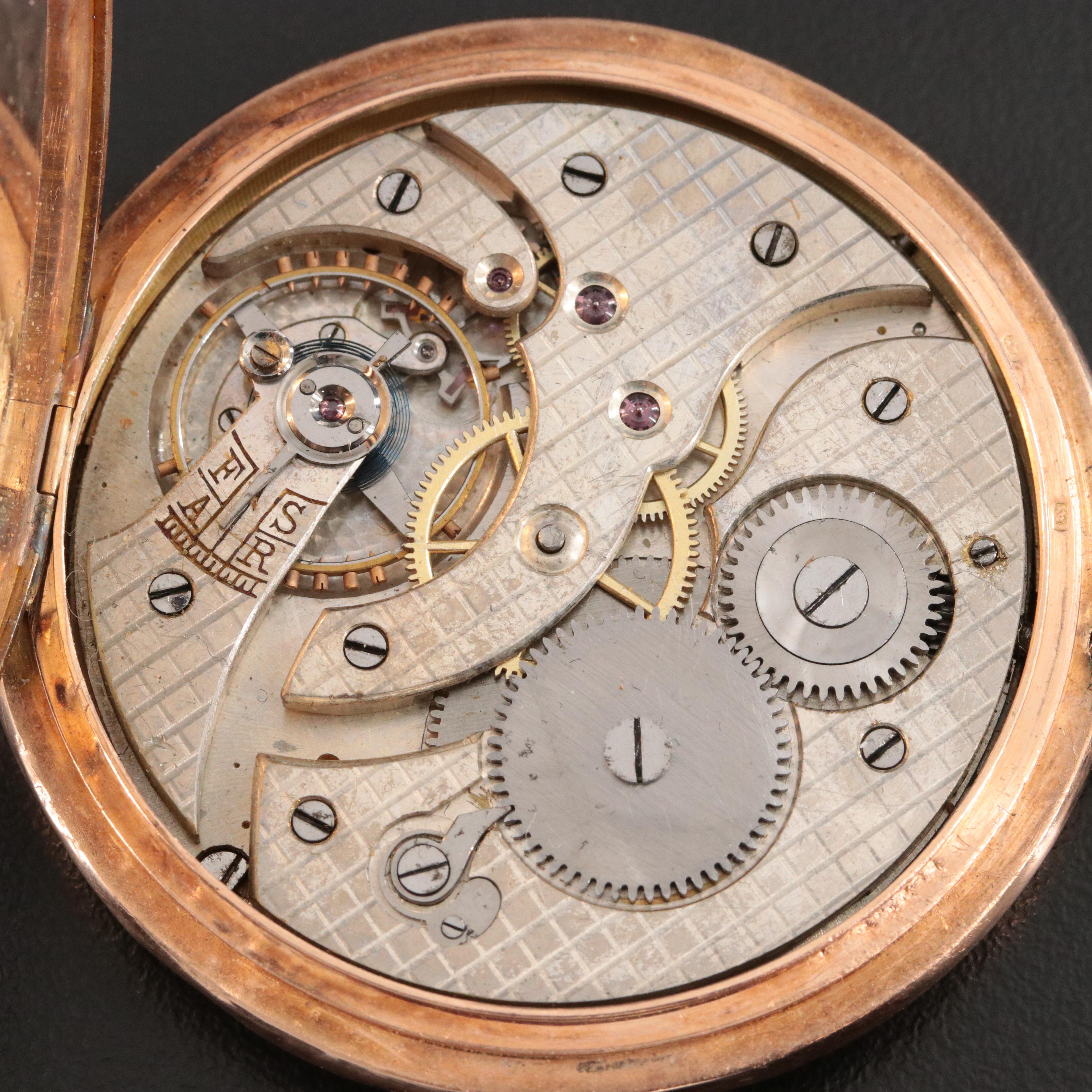 14K Pocket Watch & Monongrammed Adornment Ribbon