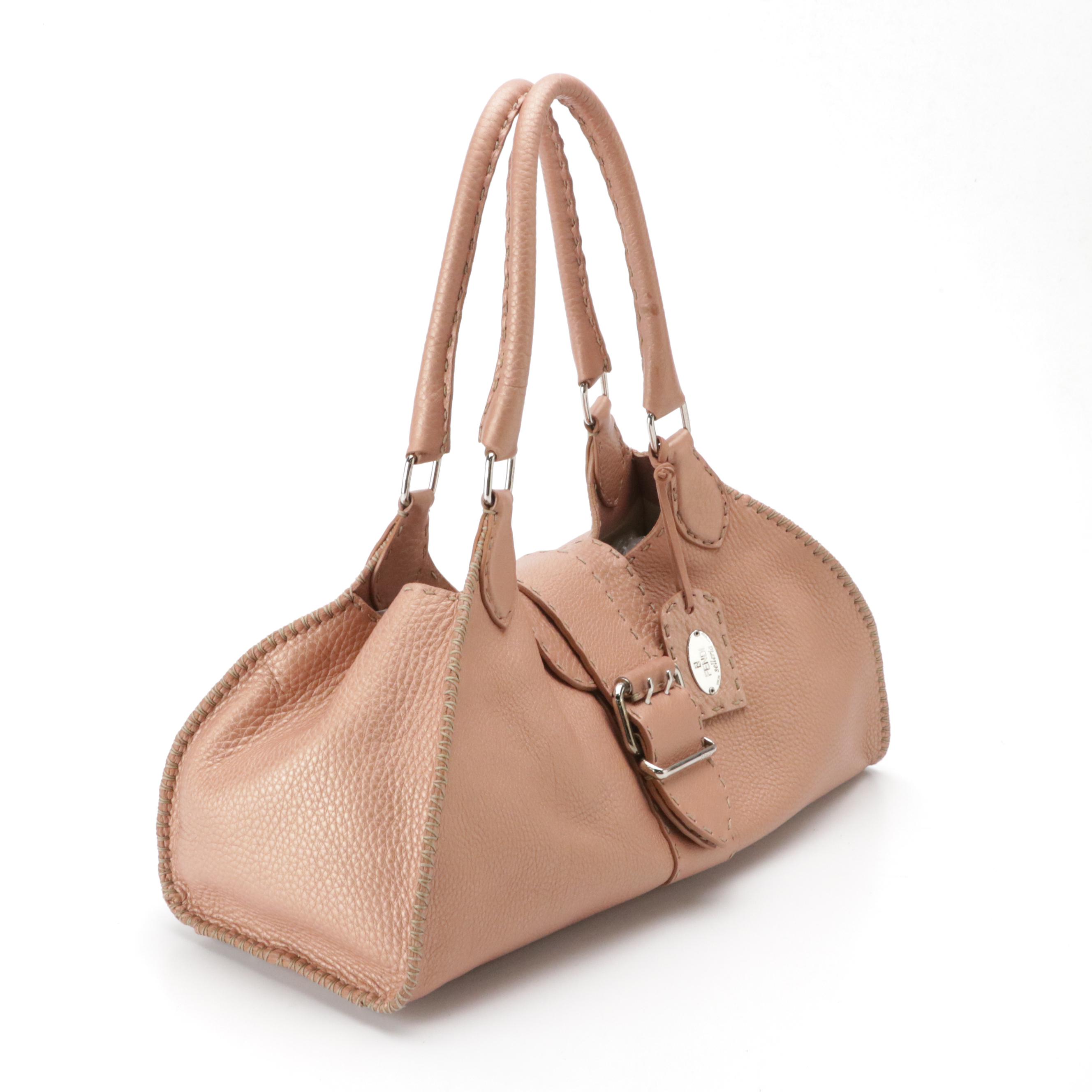 Fendi Selleria Metallic Calfskin Grain Leather Handbag