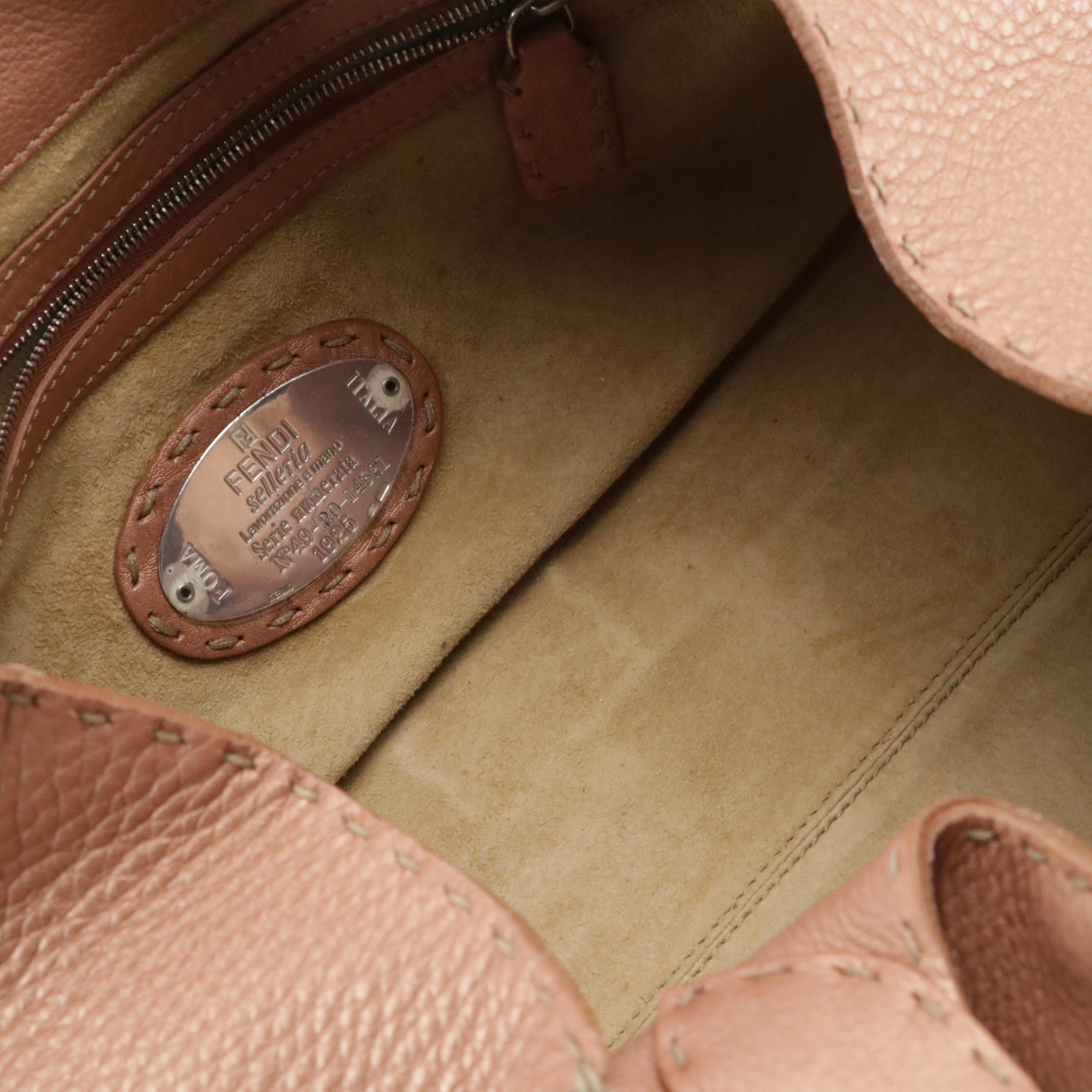 Fendi Selleria Metallic Calfskin Grain Leather Handbag