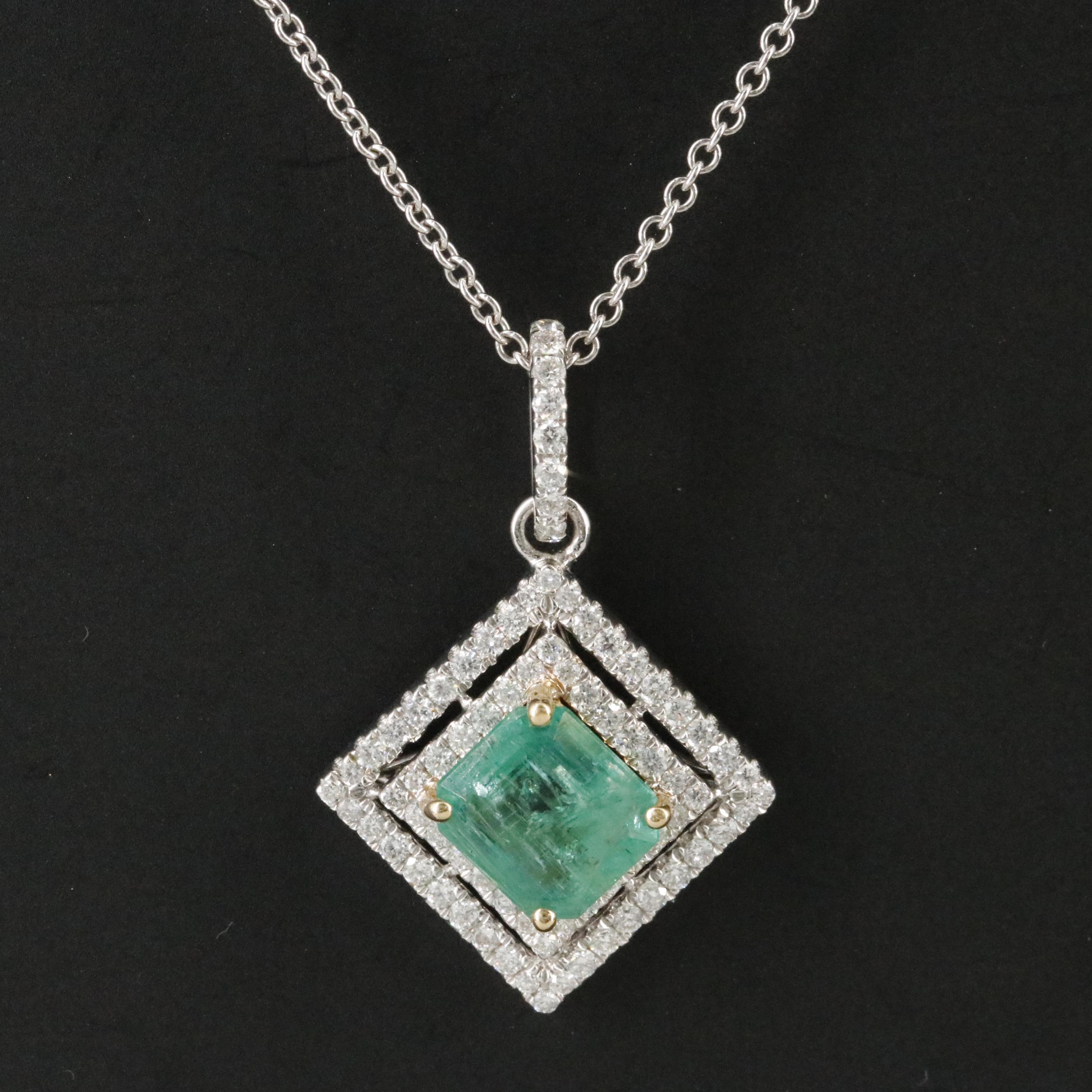 18K Emerald and Diamond Pendant Necklace