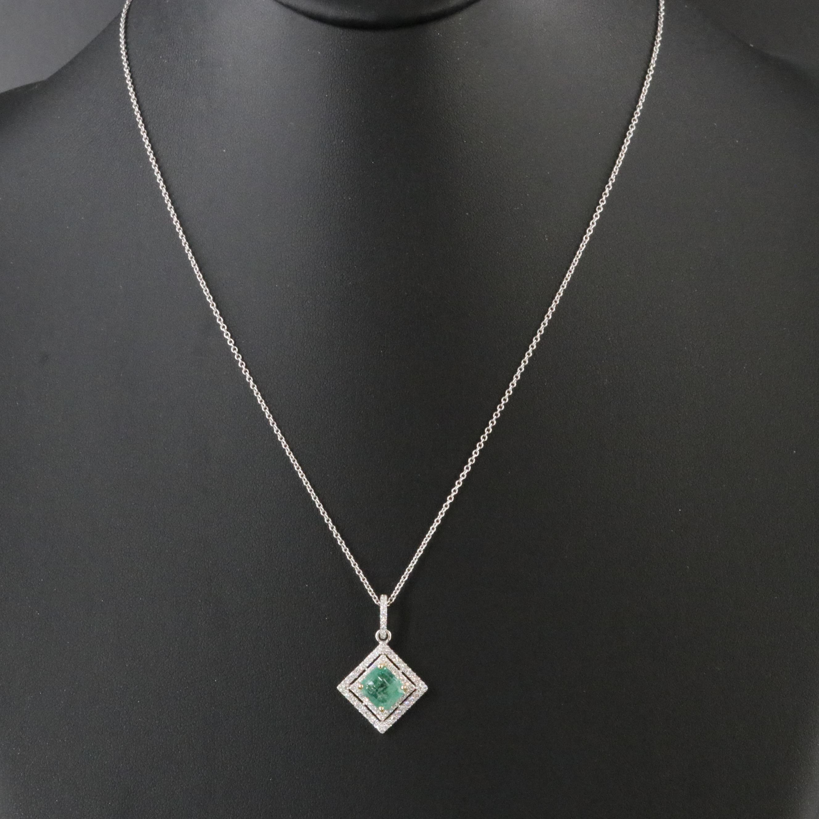 18K Emerald and Diamond Pendant Necklace