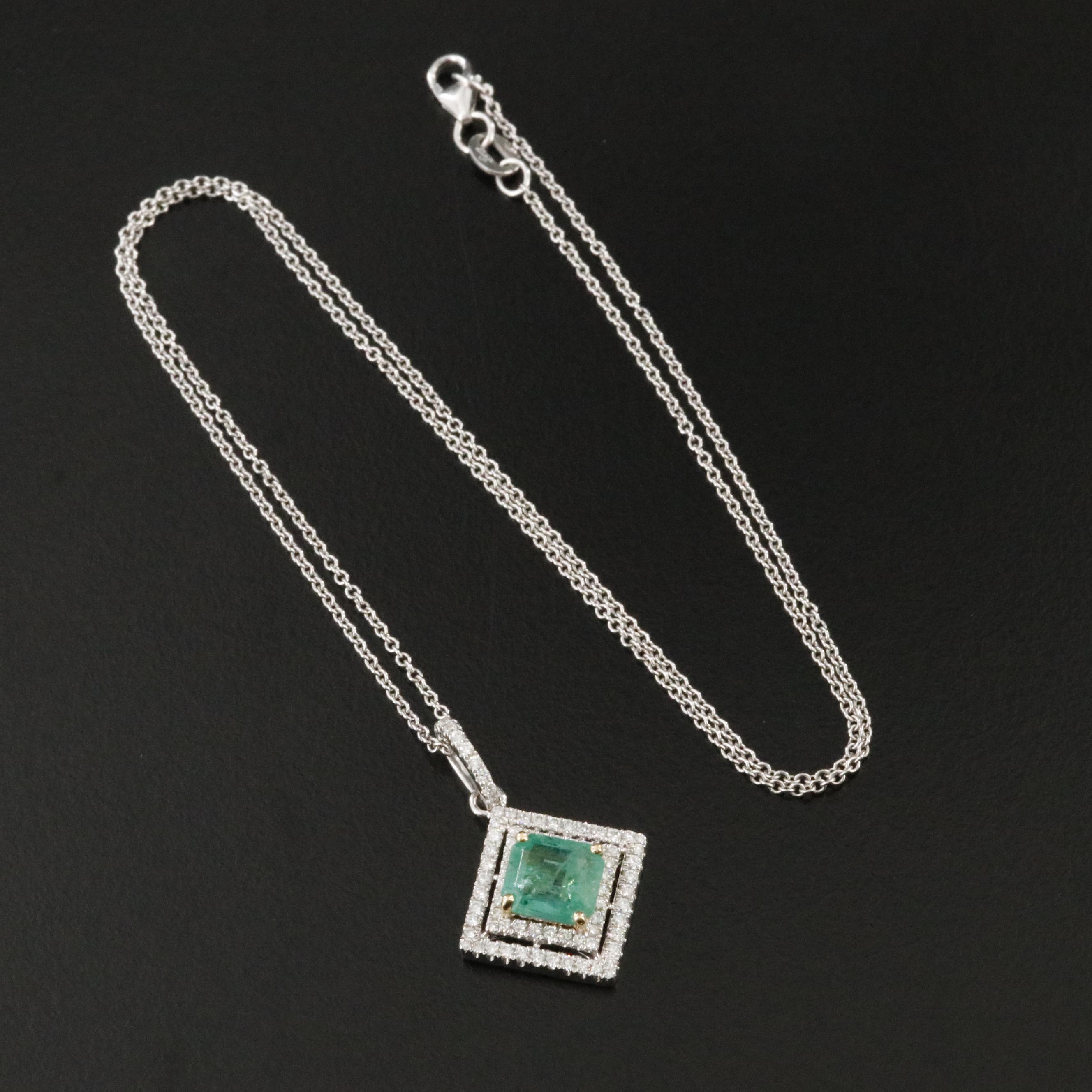 18K Emerald and Diamond Pendant Necklace