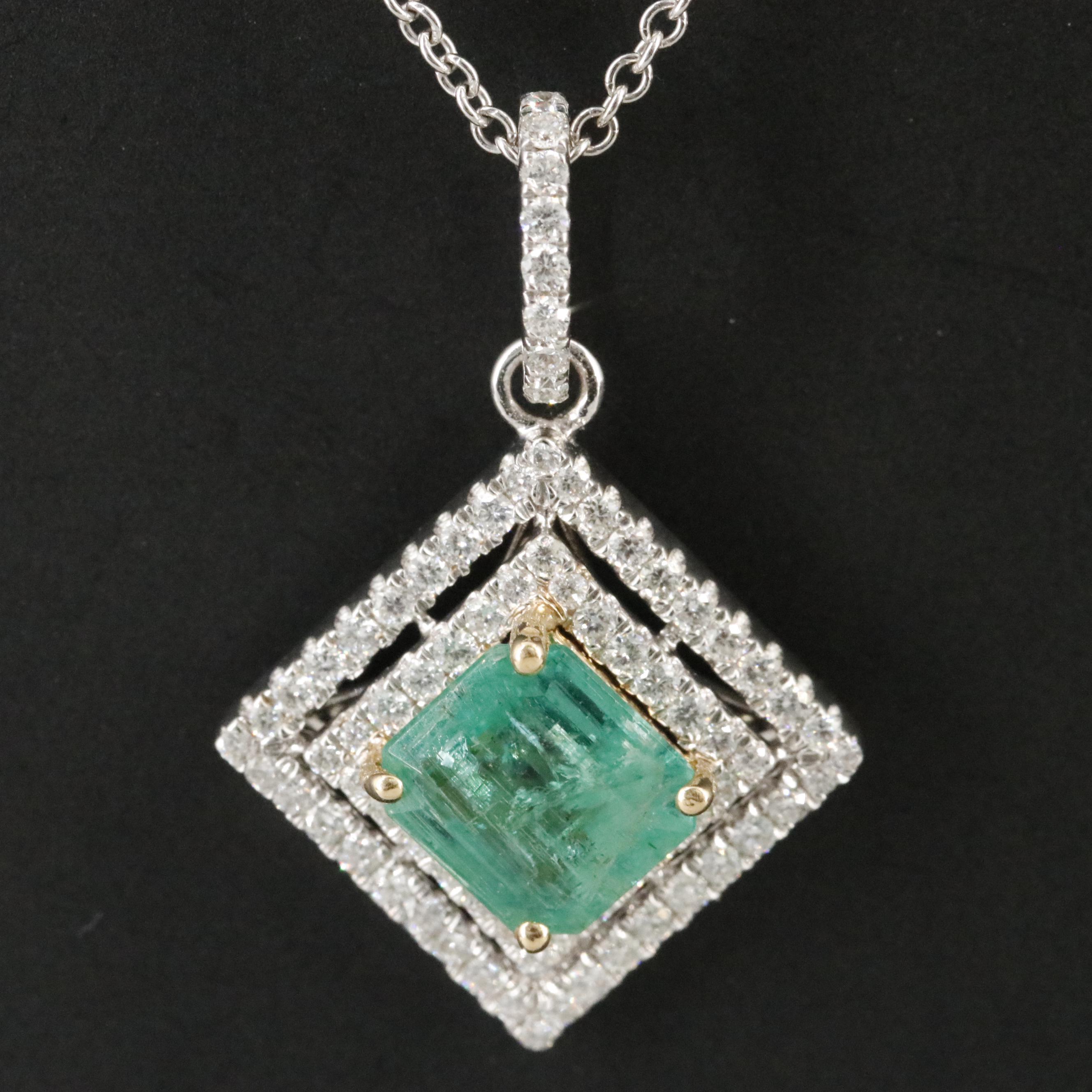 18K Emerald and Diamond Pendant Necklace