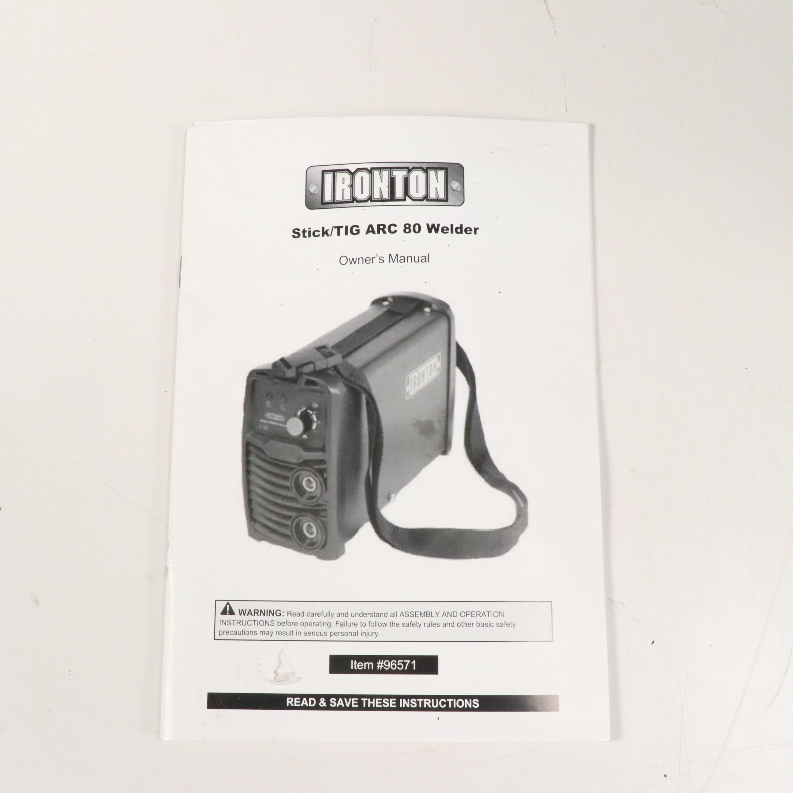 Ironton Stick/TIG ARC 80 Welder with Gloves and Helmet