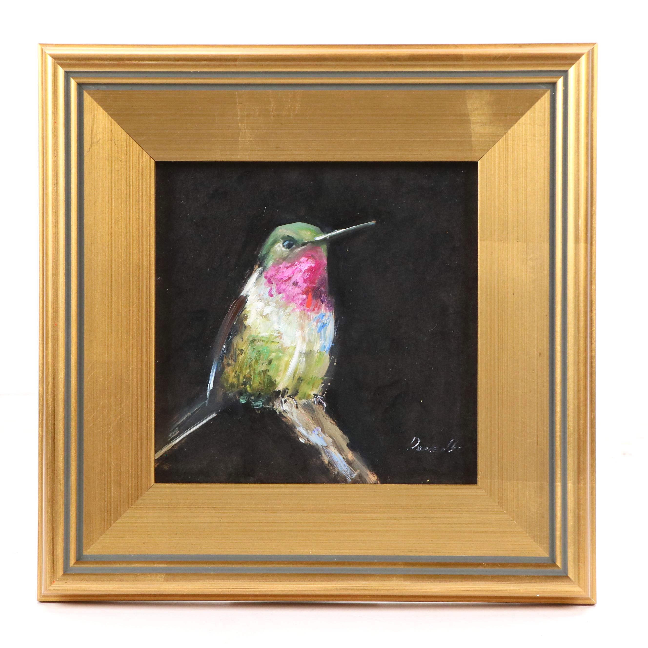 Natalia Demenko Oil Painting of Ruby-Throated Hummingbird, 21st Century