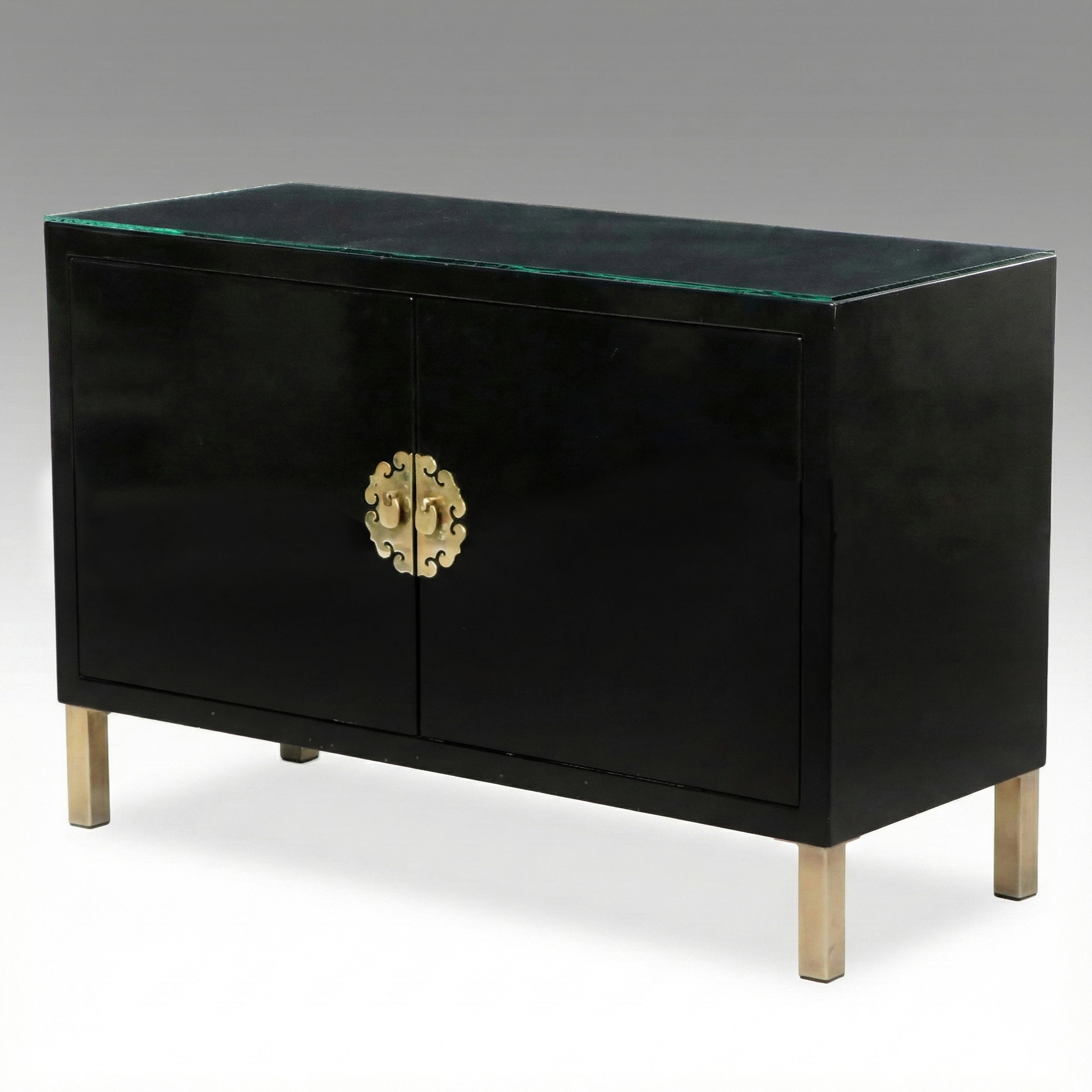 Modern Chinese Style Lacquered Wood Cabinet with Brass Accents
