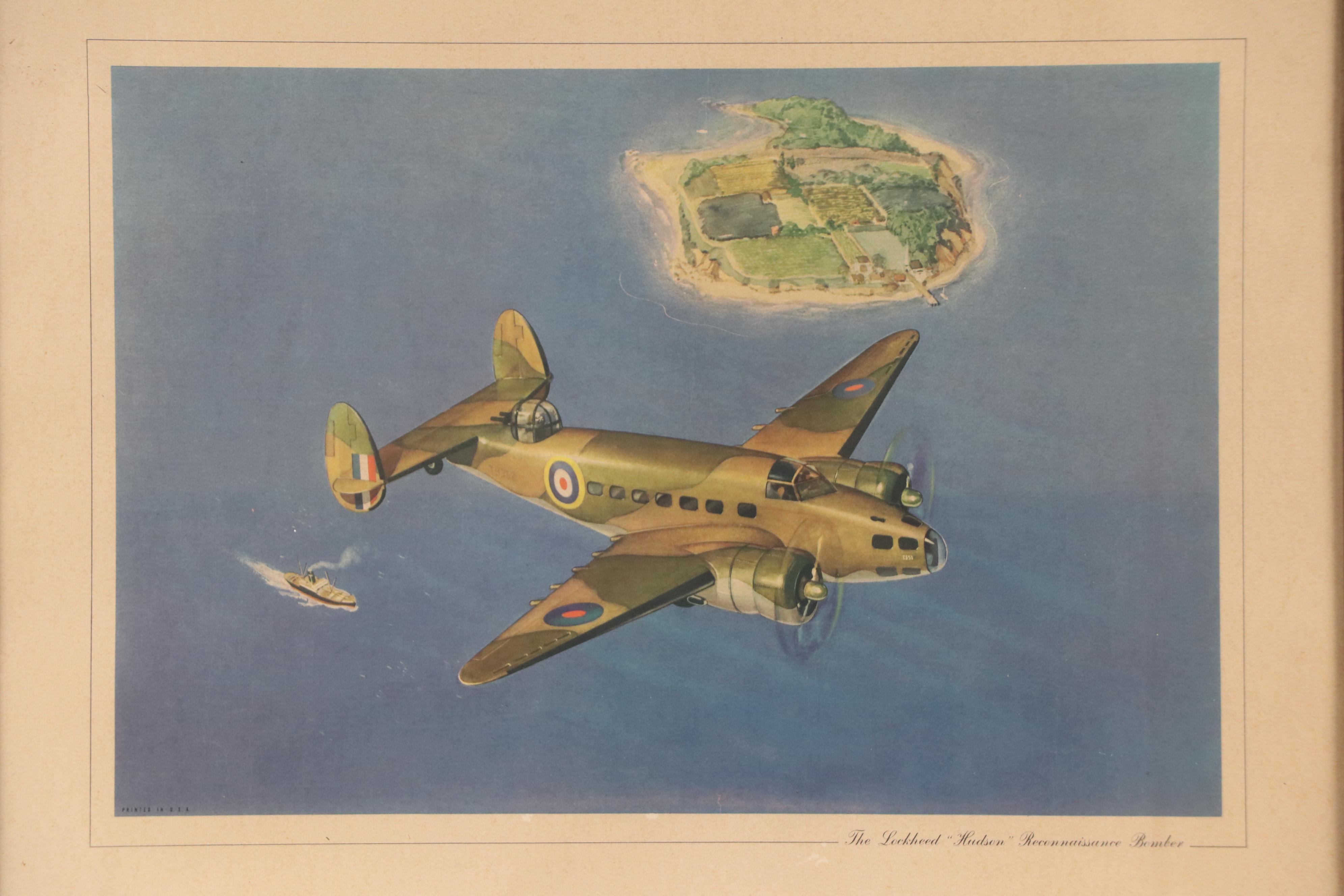 Offset Lithograph "The Lockheed Hudson Reconnaissance Bomber," Mid-20th Century