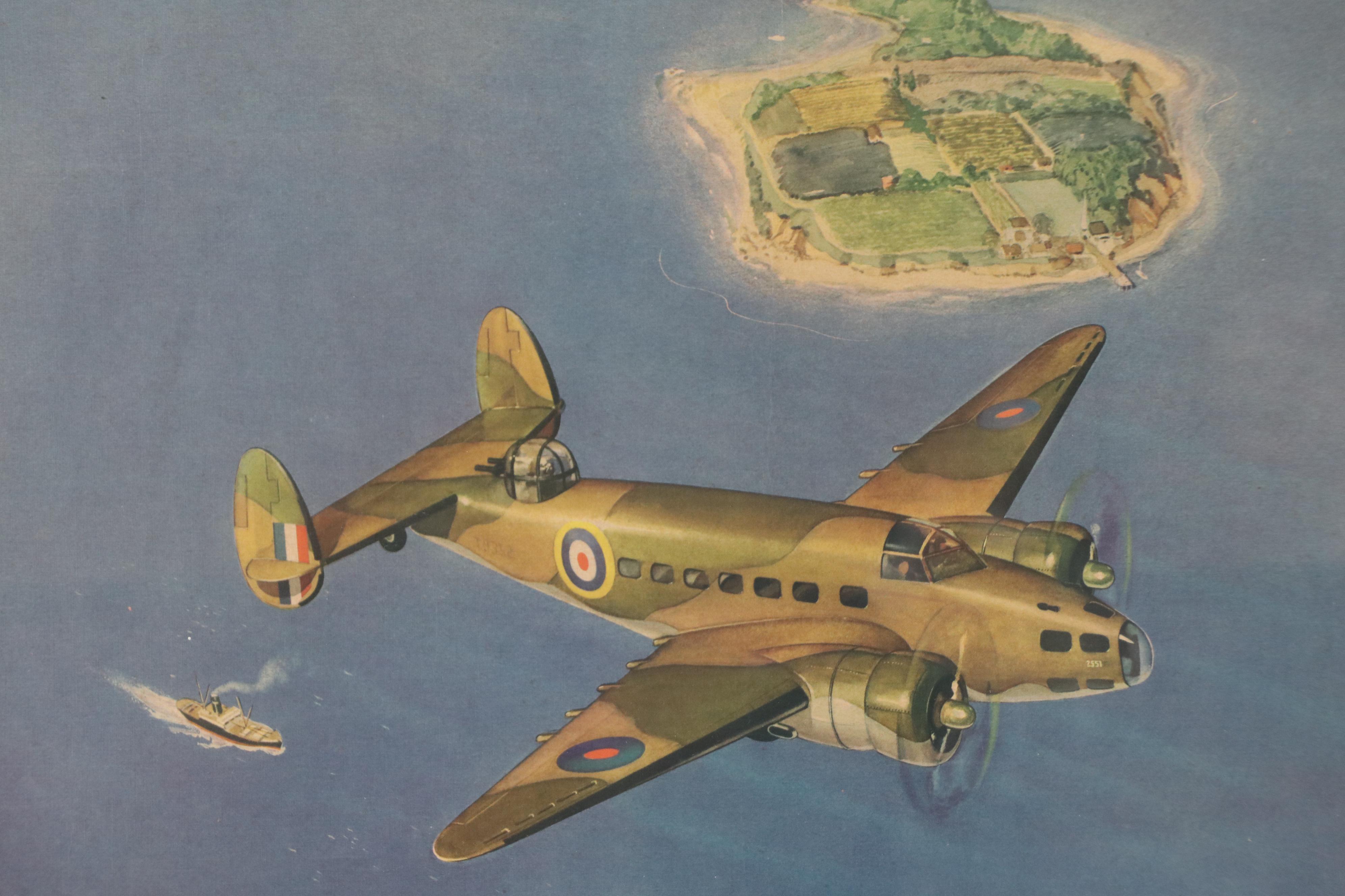 Offset Lithograph "The Lockheed Hudson Reconnaissance Bomber," Mid-20th Century