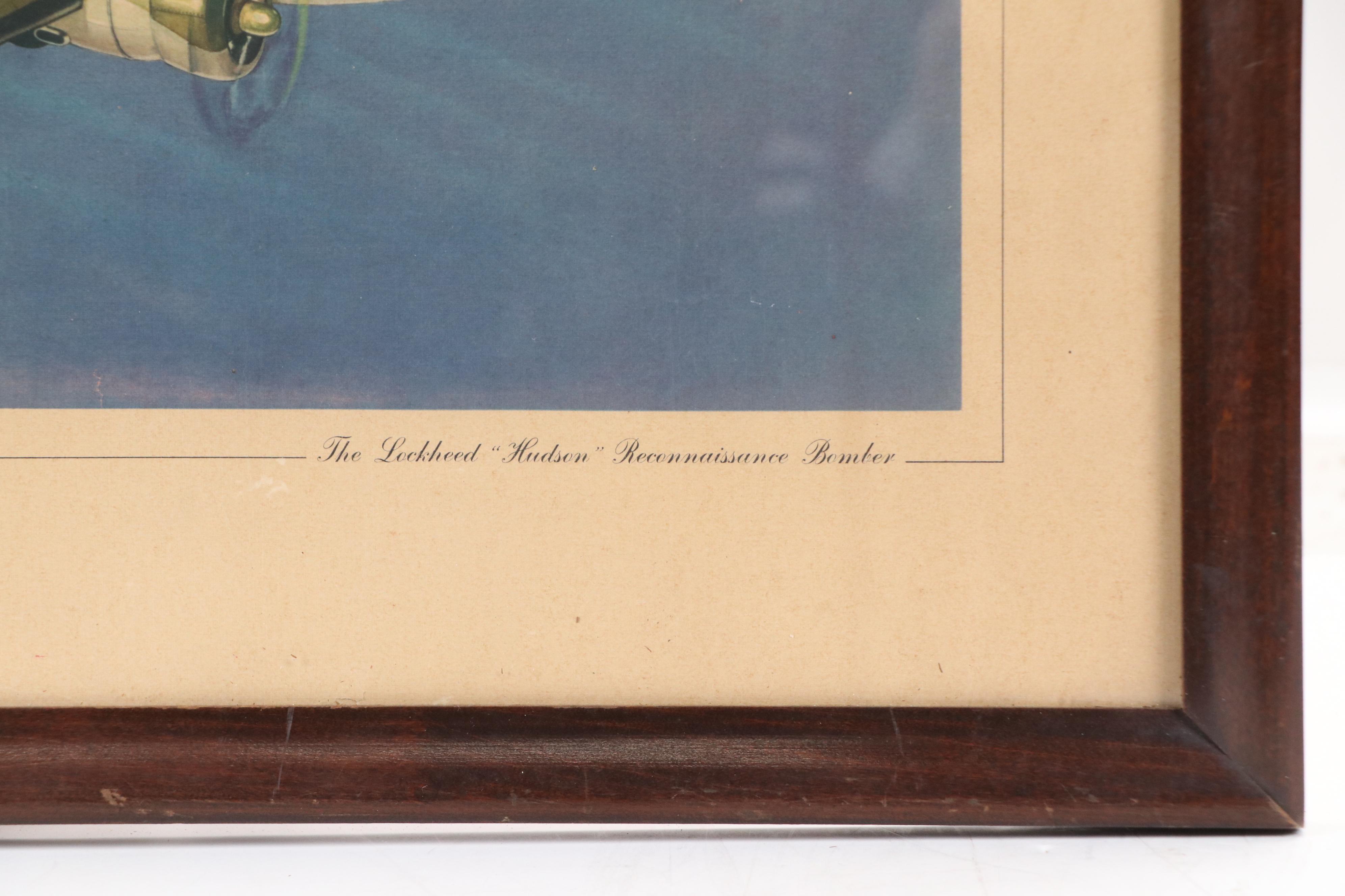 Offset Lithograph "The Lockheed Hudson Reconnaissance Bomber," Mid-20th Century