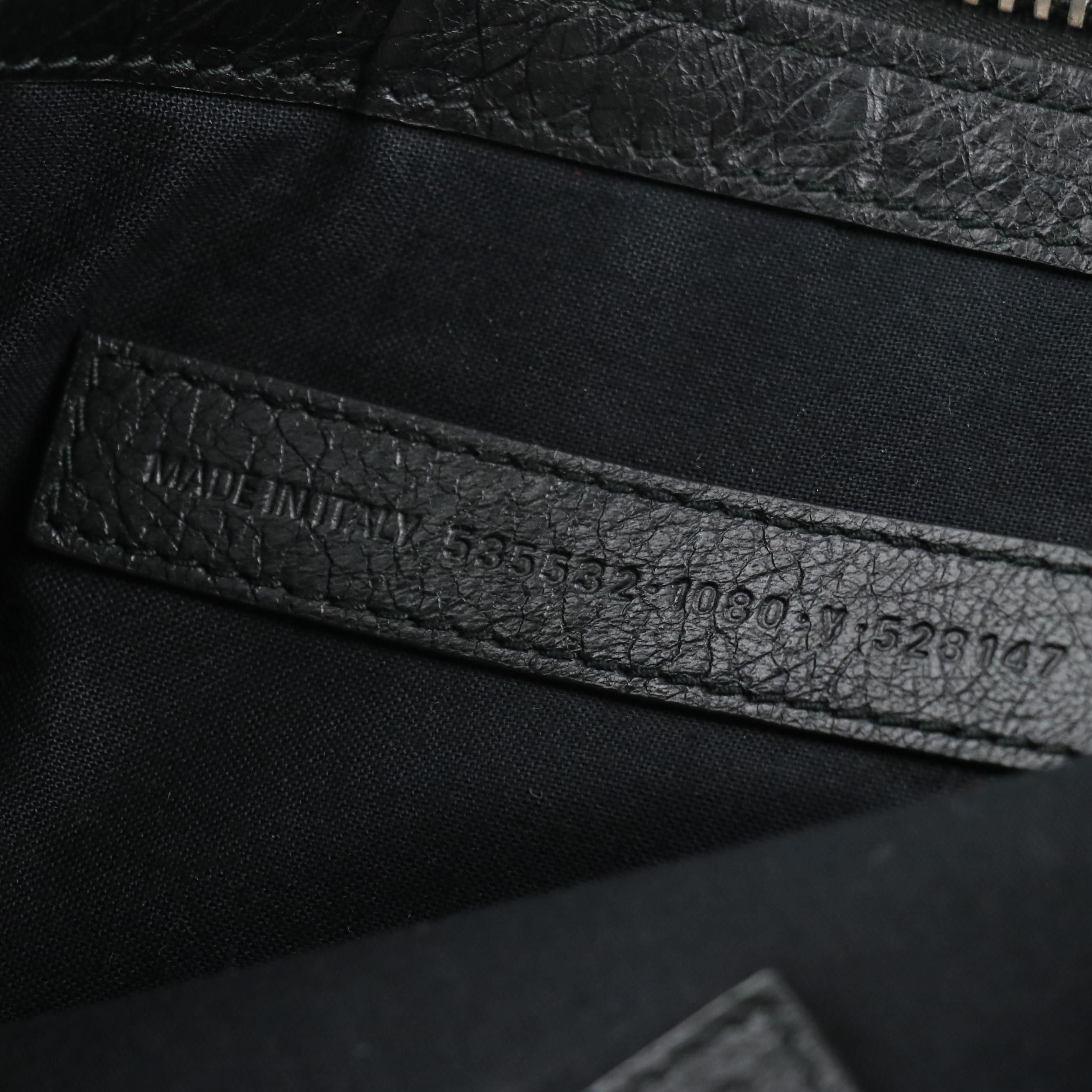 Balenciaga Blue Graffiti Logo Zip Pouch in Black Crinkled Calf Leather