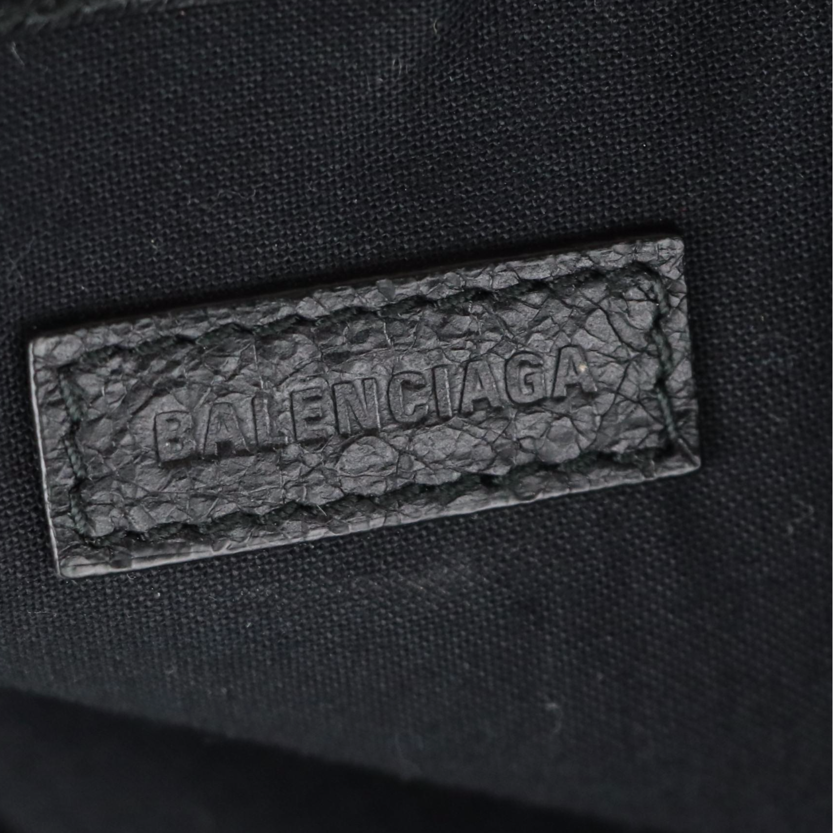 Balenciaga Blue Graffiti Logo Zip Pouch in Black Crinkled Calf Leather