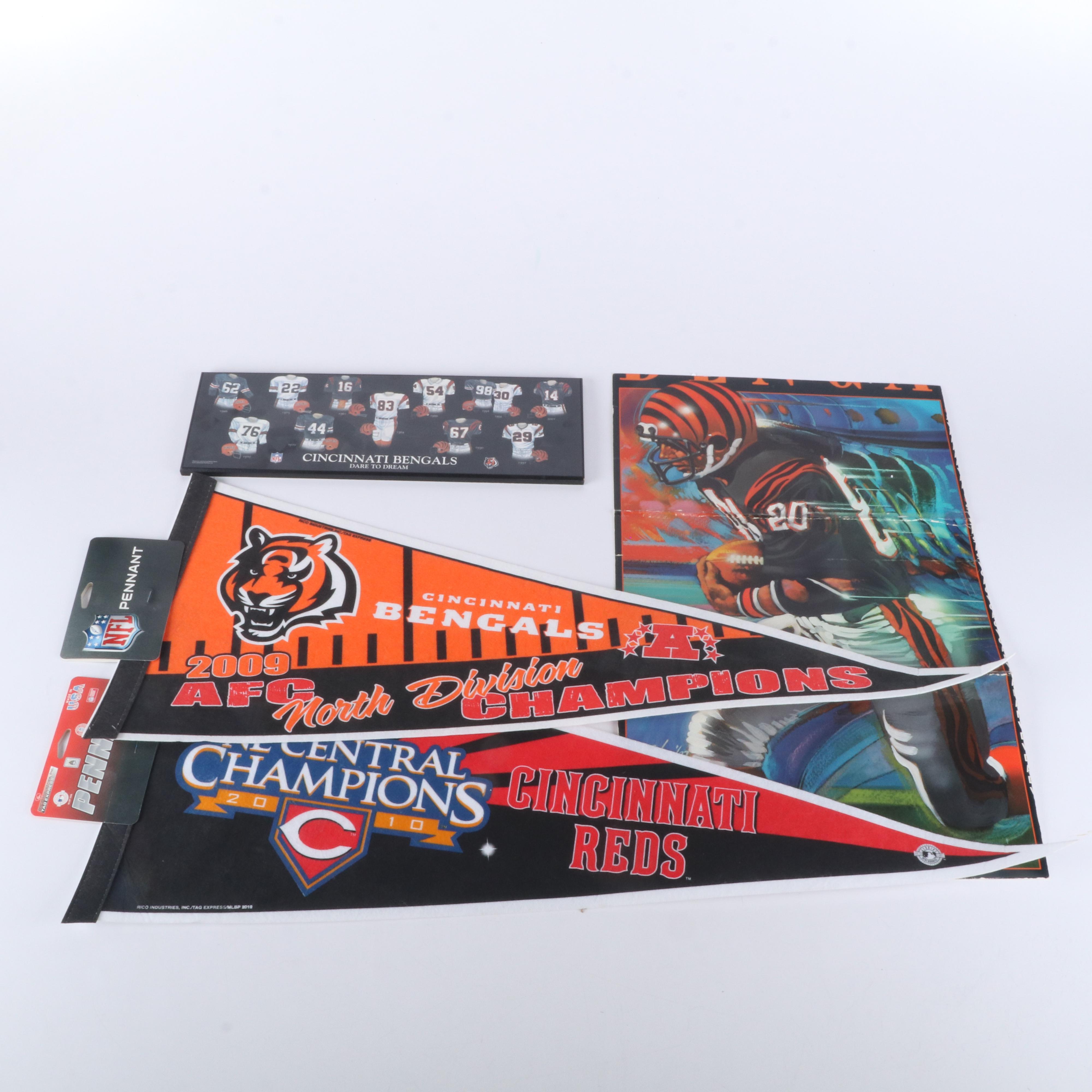 Cincinnati Bengals and Reds Pennants with Wall Decor and More,