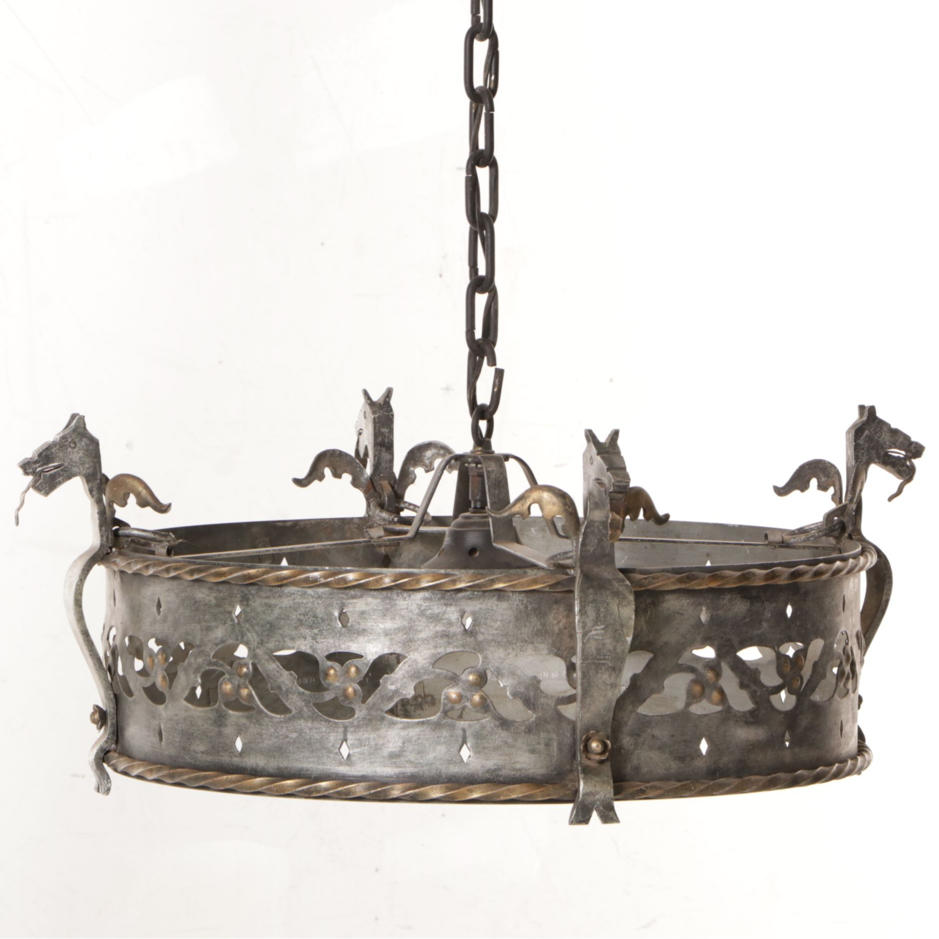 Gothic Style Dragon Motif Wrought Iron Crown Chandelier