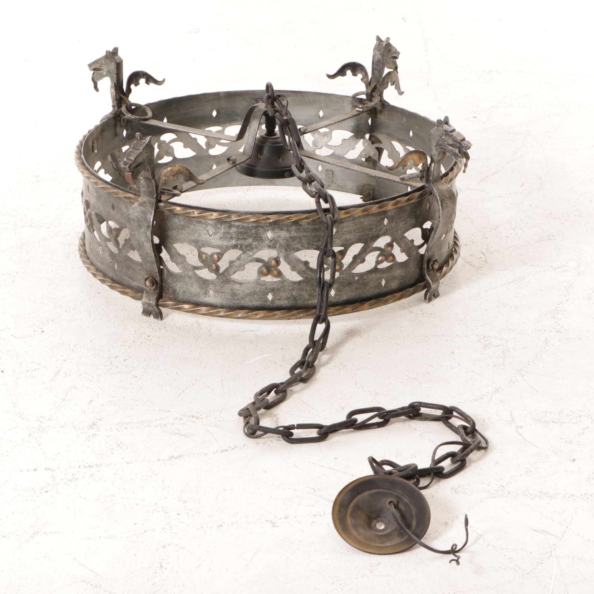 Gothic Style Dragon Motif Wrought Iron Crown Chandelier