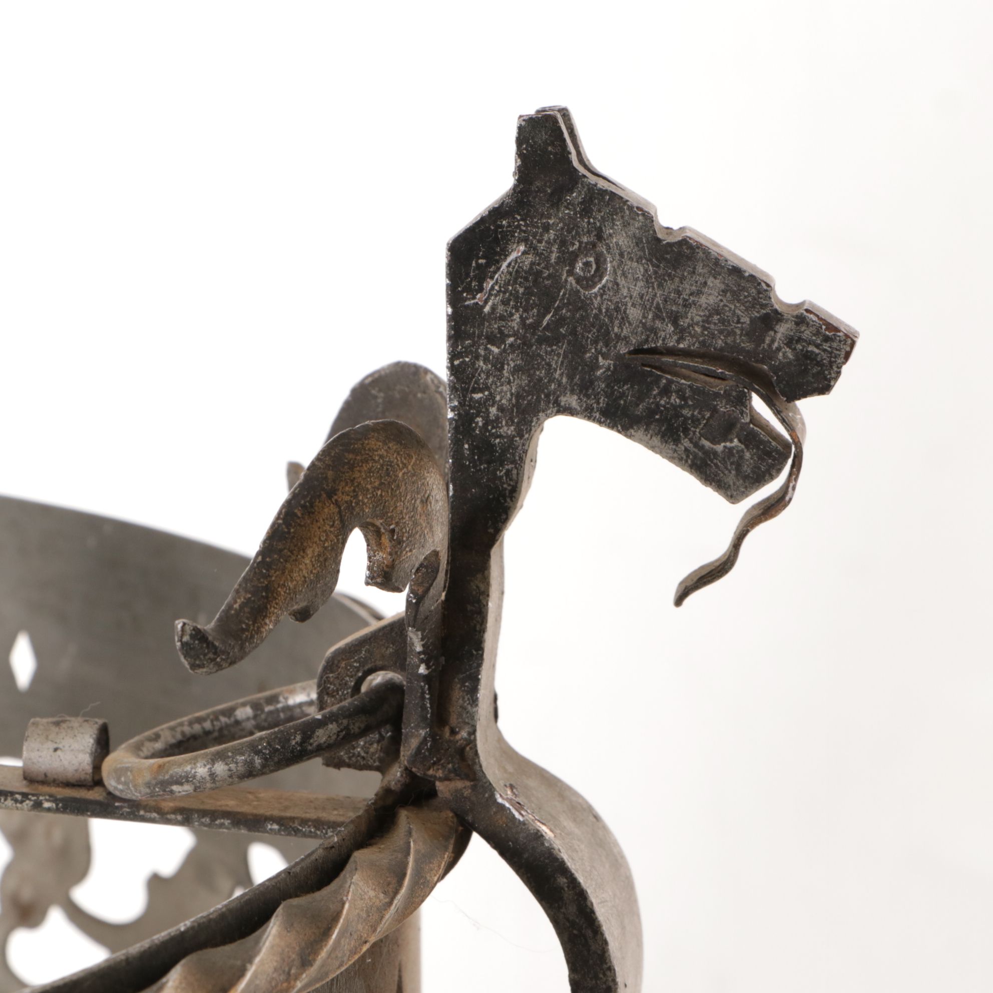 Gothic Style Dragon Motif Wrought Iron Crown Chandelier