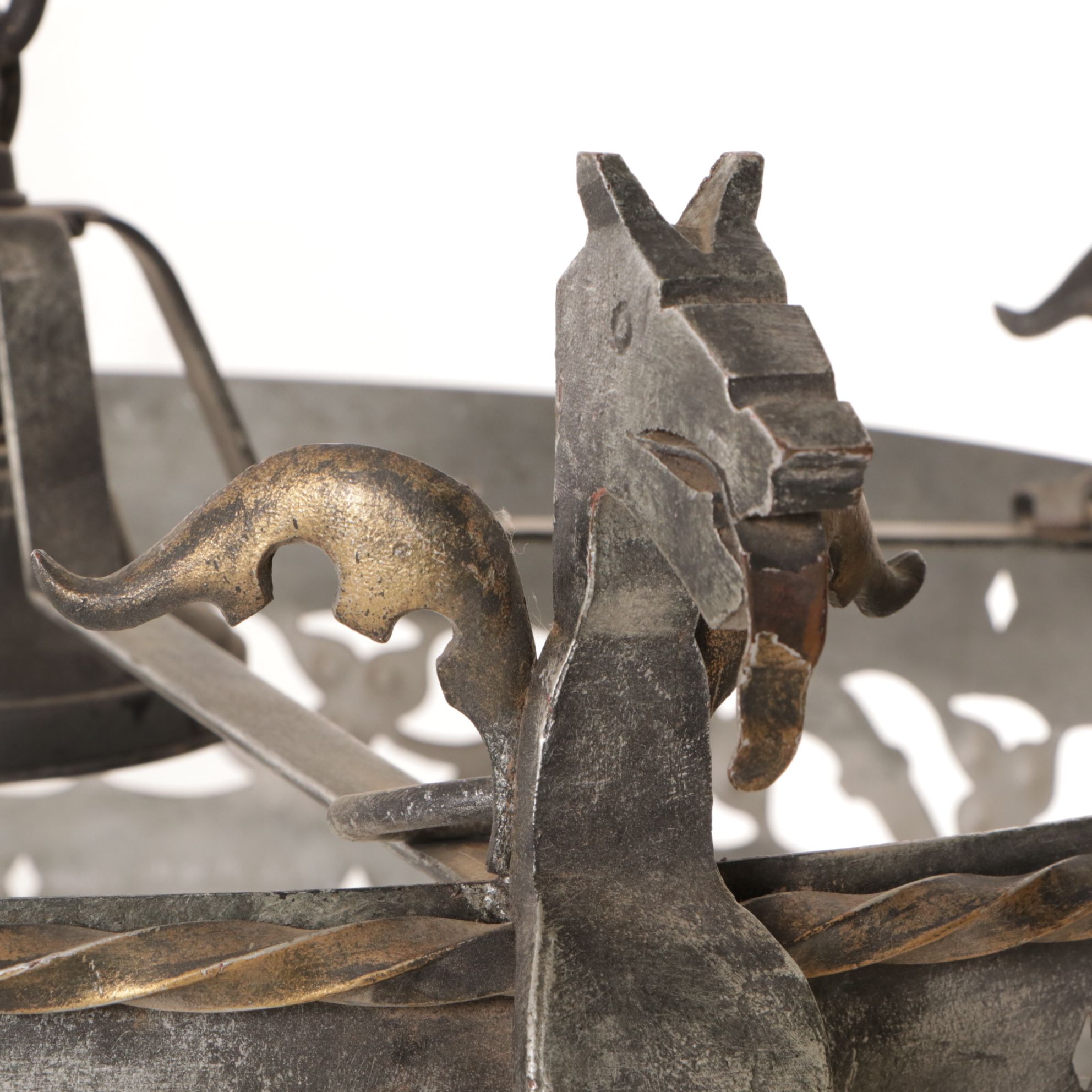 Gothic Style Dragon Motif Wrought Iron Crown Chandelier