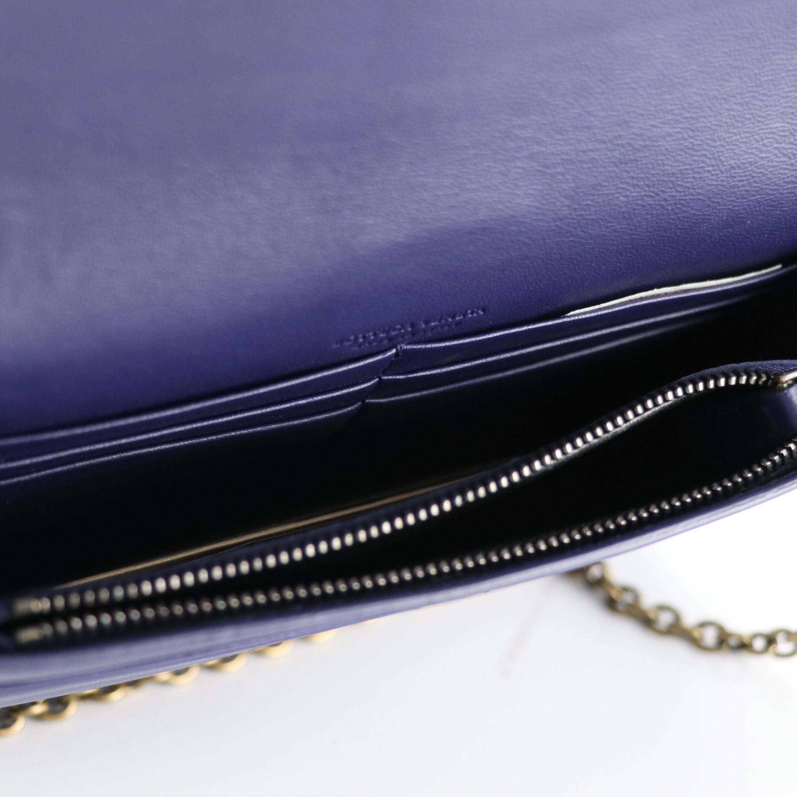 Bottega Veneta Clutch Wallet on Chain in Deep Blue Intrecciato Leather