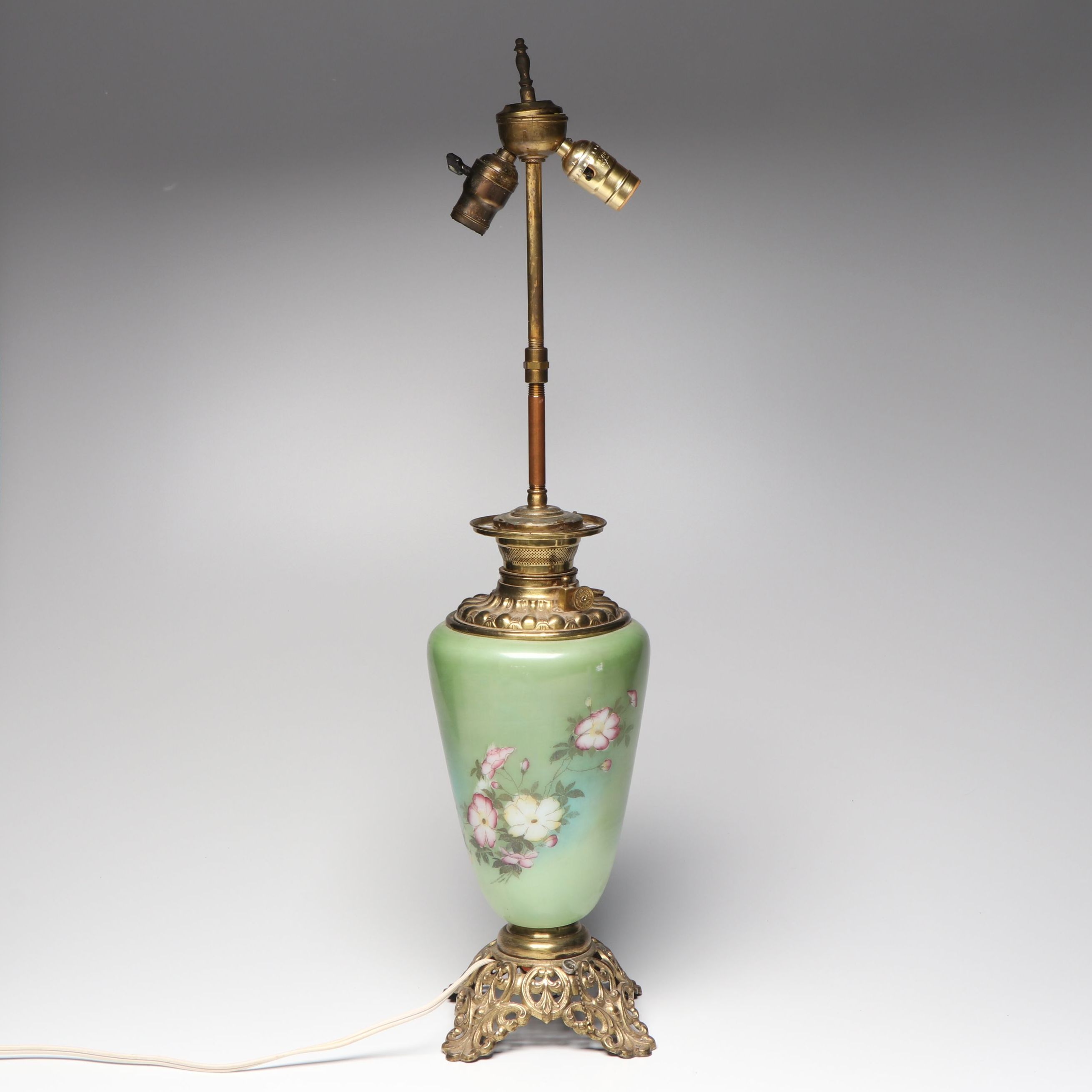 Floral Glass Table Lamp, Early to Mid-20th Century