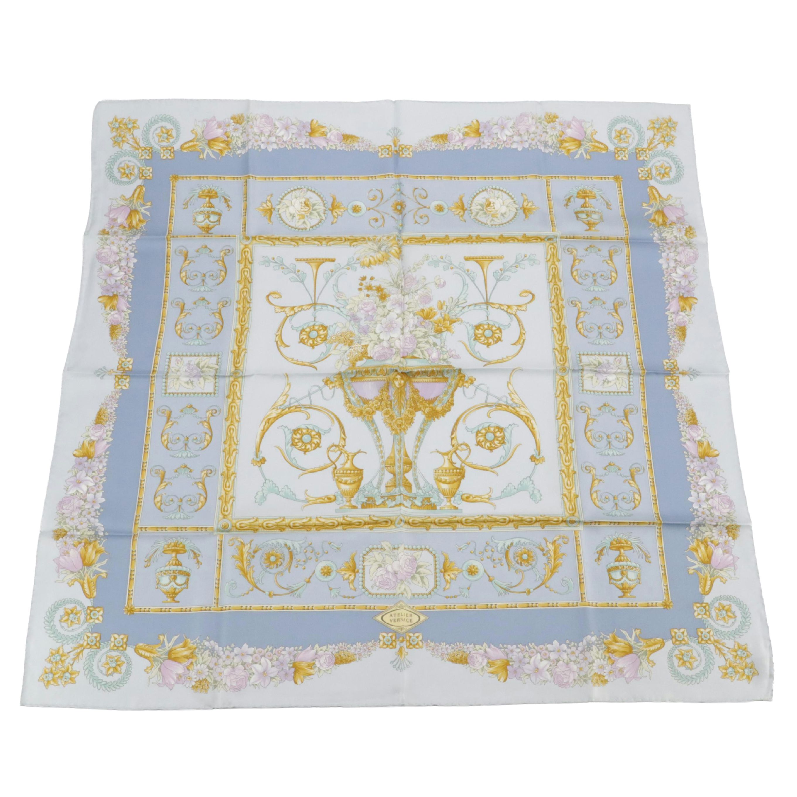 Gianni Versace Atelier Baroque Floral Scarf 90 in Silk Twill with Gift Sleeve